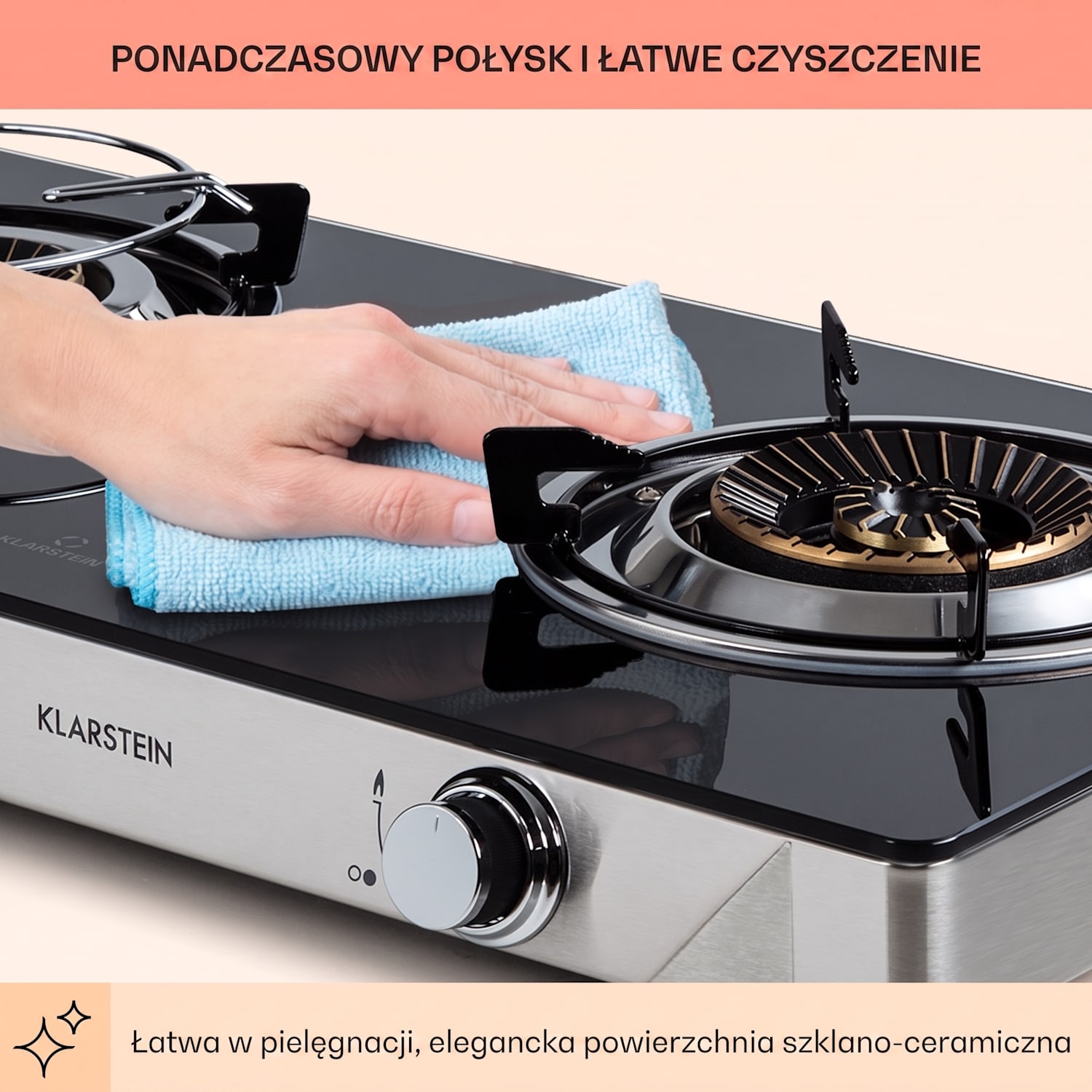 Barzona 2, przenośna kuchenka gazowa, turystyczna, 2 palniki 3,4 kW i 4,3 kW, szklana płyta, obudowa ze stali nierdzewnej G30 / 50 mbar | 2 palniki | Czarny