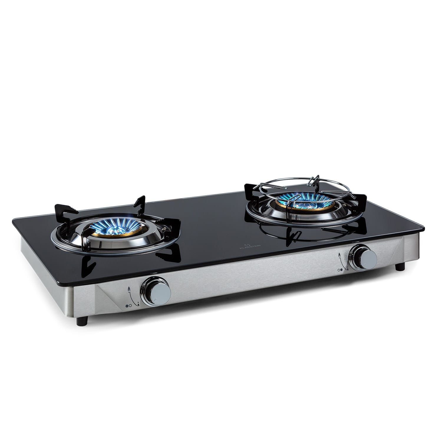 Barzona 2 hornillo de camping 2 quemadores 3,4 kW y 4,3 kW placa de vidrio y carcasa de acero inoxidable 2 fogones | G30 / 50 mbar | Negro
