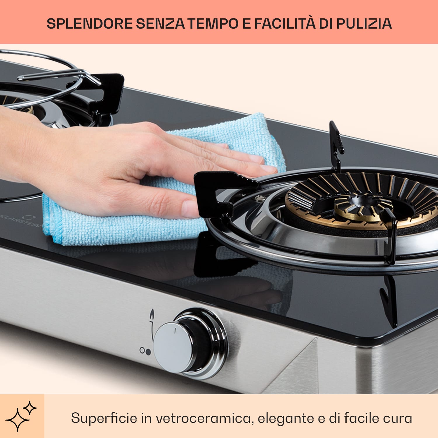 Barzona 2 fornello da campeggio, 2 bruciatori da 3,4 kW e 4,3 kW, piano in vetro e alloggiamento in acciaio inossidabile G31 / 30 mbar | 2 bruciatori | Nero