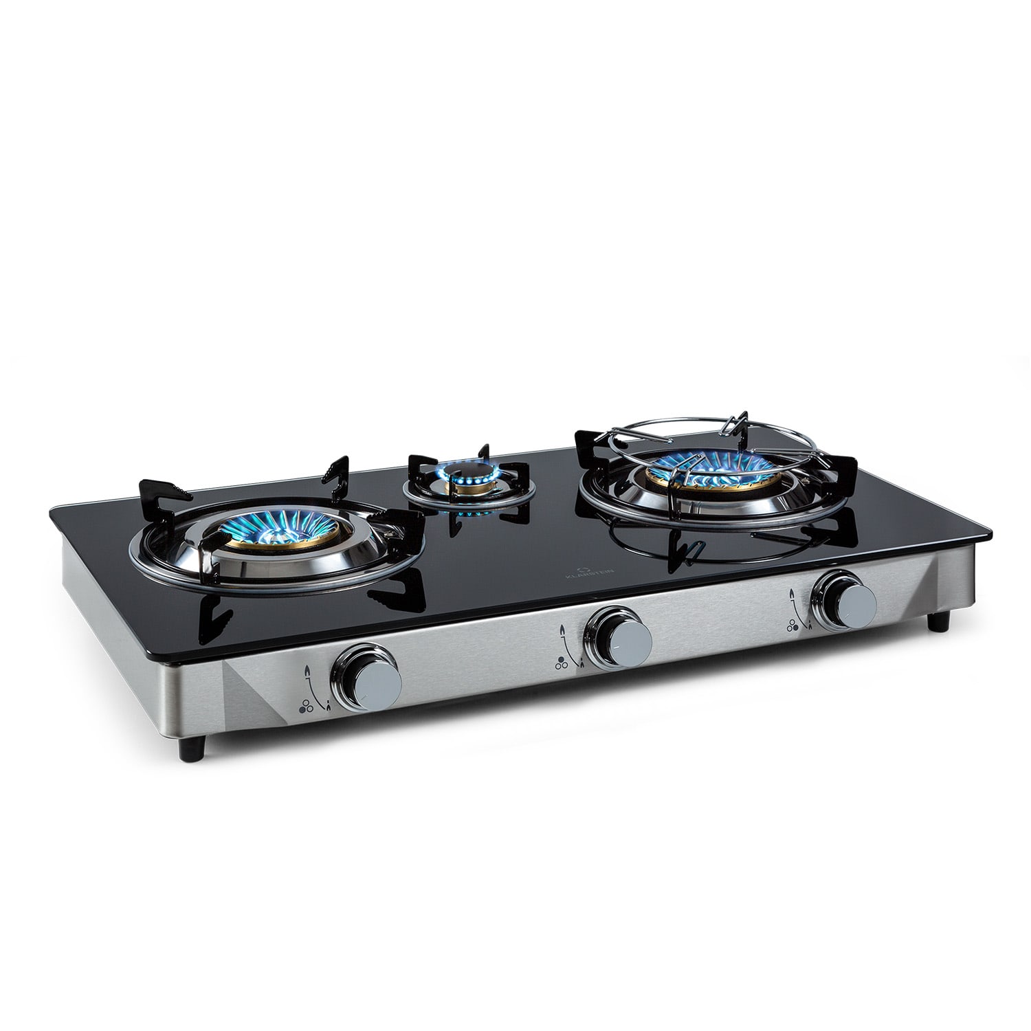 Barzona 3 camping stove 3 burners 3.4 kW & 0.75 kW & 4.3 kW glass top and stainless steel housing G31 / 30 mbar | 3 burner | Black