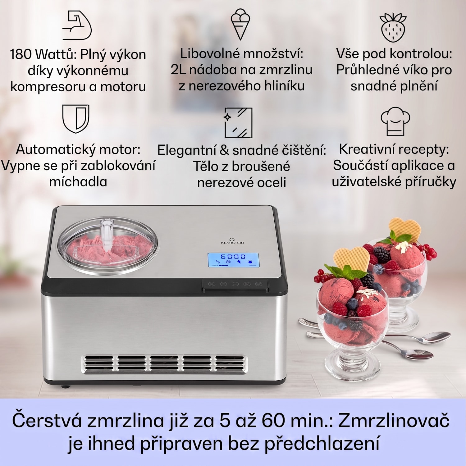 Dolce Bacio Smart, zmrzlinovač, jogurtovač, 2 l, kompresor, WiFi, dotykový displej, nerezová ocel Ano
