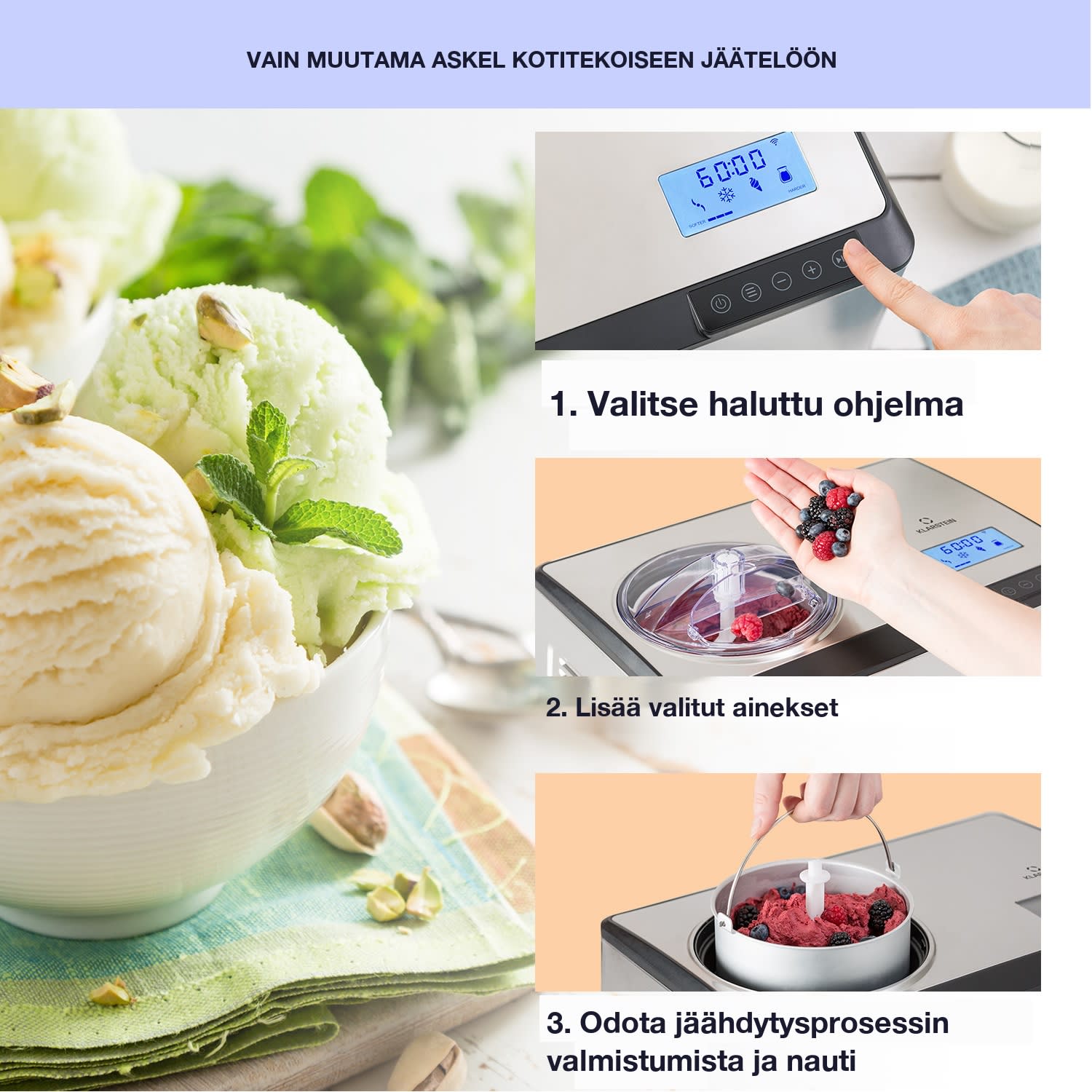 Dolce Bacio Smart jäätelökone jogurttikone kompressori 2 litraa WiFi kosketus ruostumaton teräs Kyllä