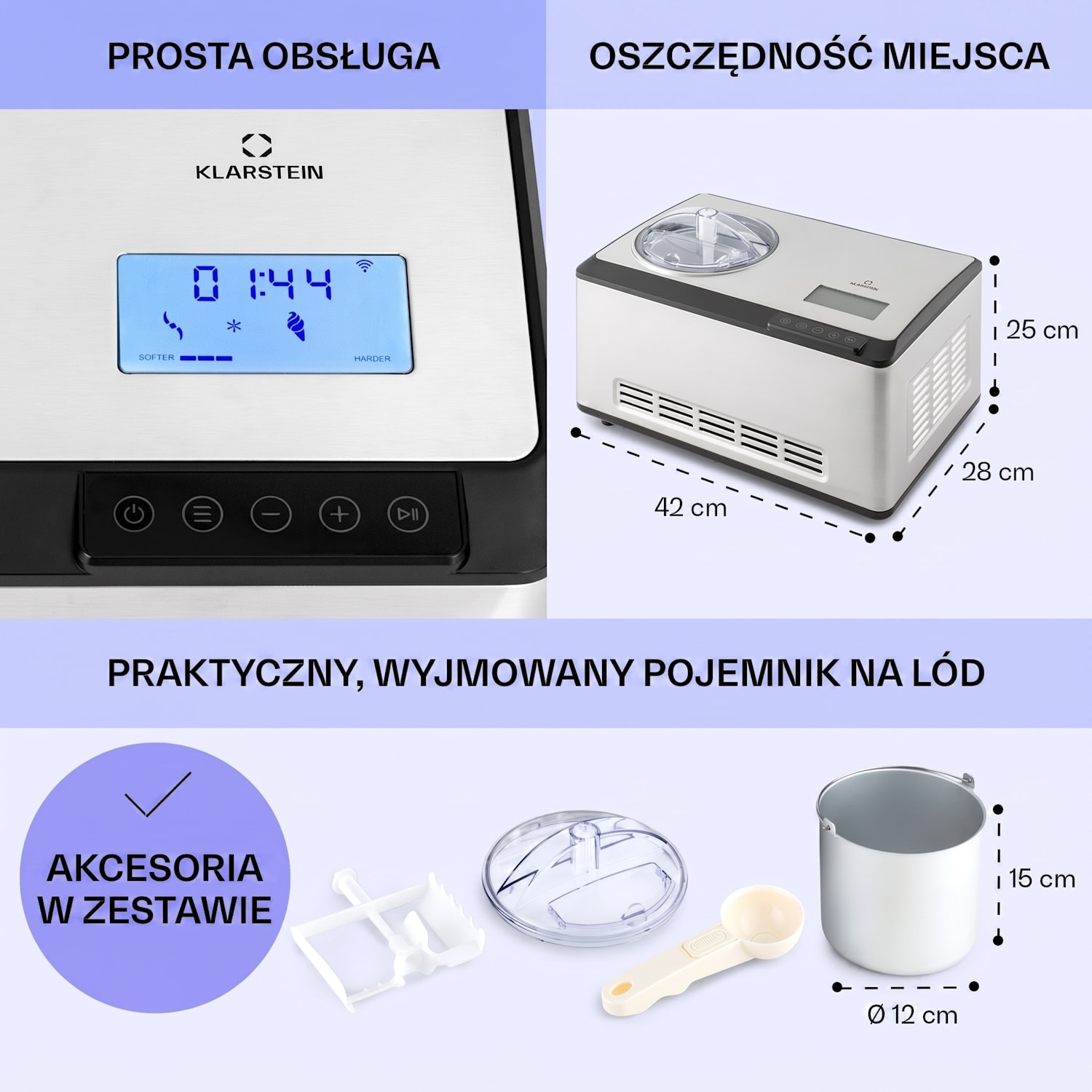 Dolce Bacio Smart, maszynka do lodów/jogurtownica, sprężarka, 2 l, Wi-Fi, sterowanie dotykowe, stal szlachetna Tak