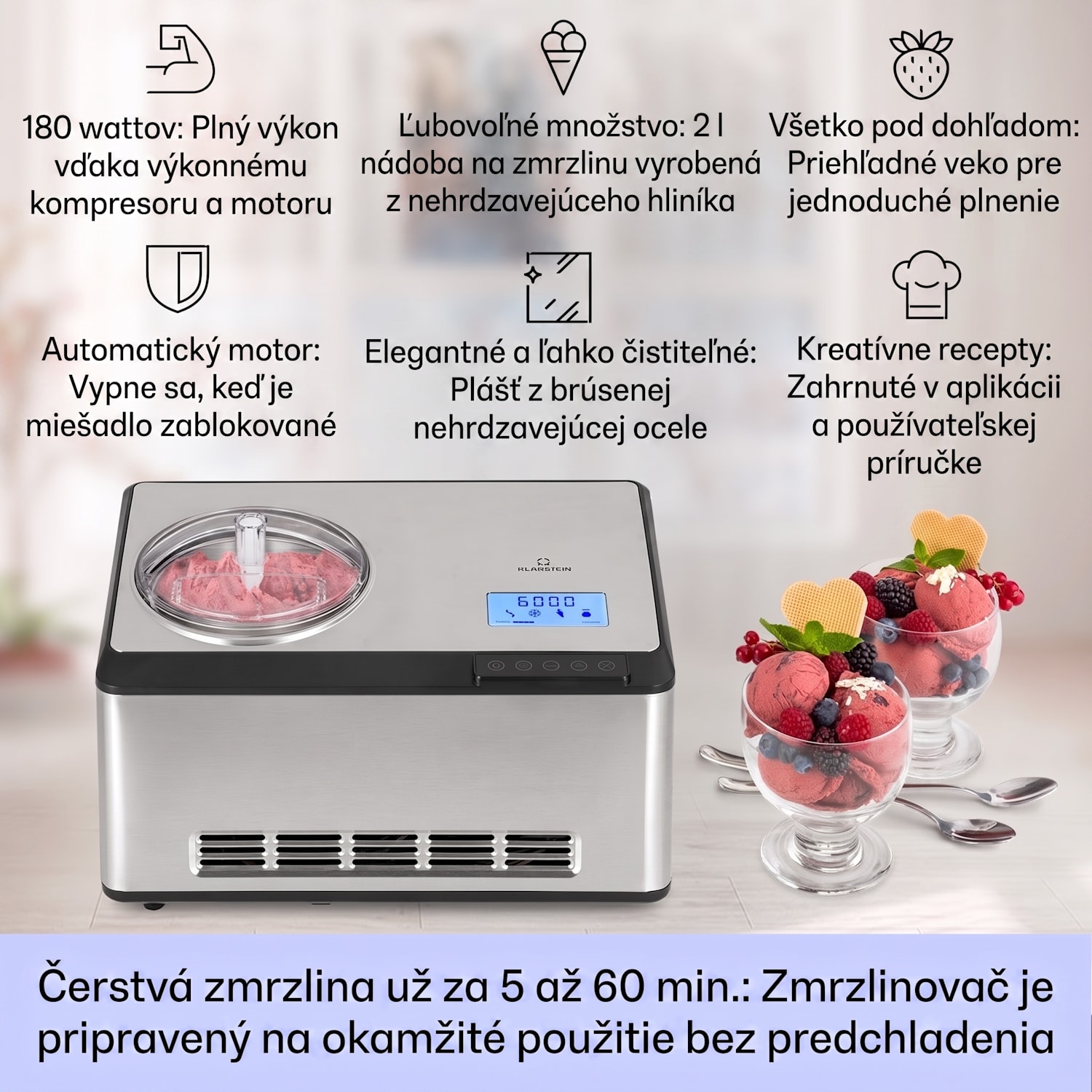 Dolce Bacio Smart, zmrzlinovač a jogurtovač, kompresor, 2 l, Wi-Fi, dotykový displej, nehrdzavejúca oceľ 