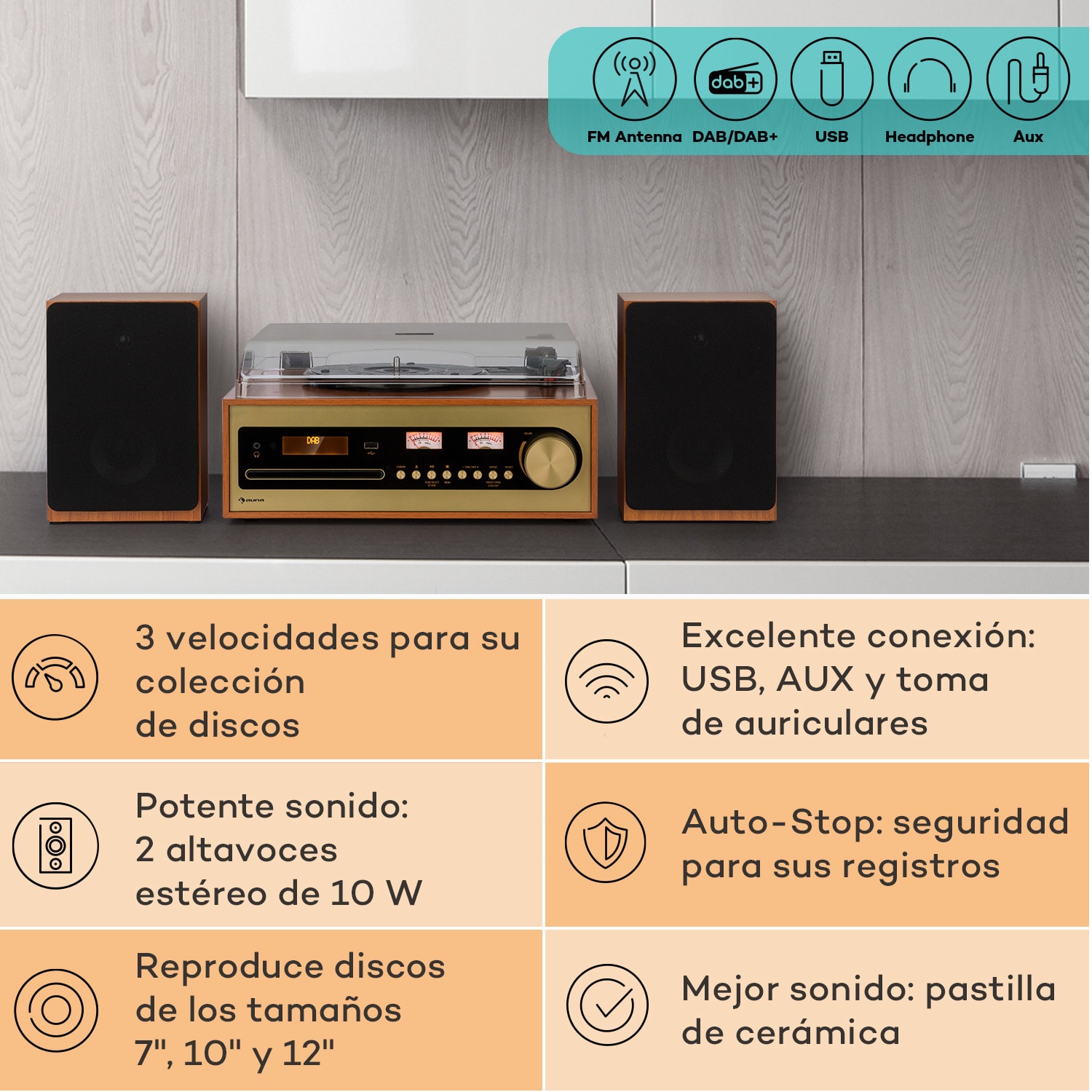 Oxford SE Miniequipo estéreo DAB+/FM BT Vinilos CD AUX