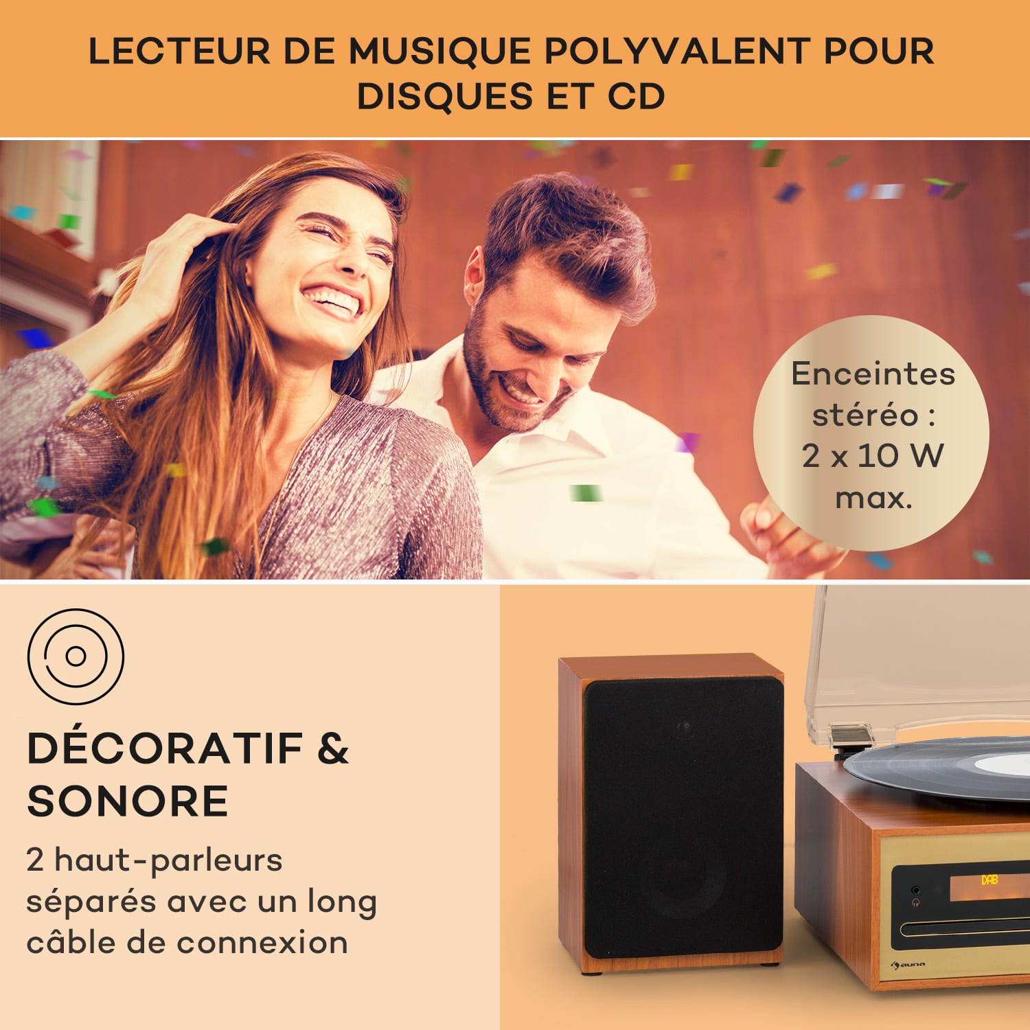 Oxford SE mini chaîne stéréo Fonction DAB+/FM BT Vinyle CD AUX-In