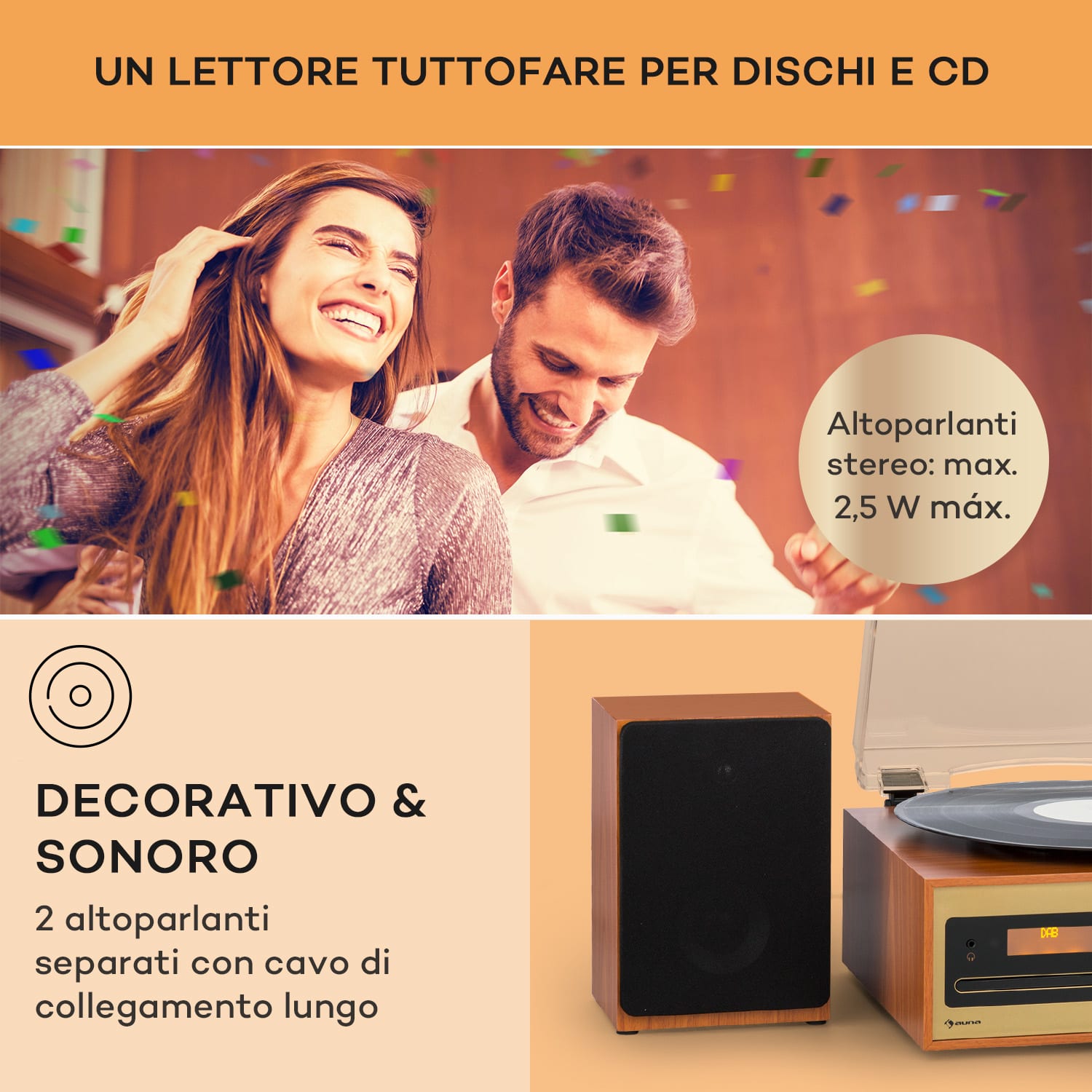 Oxford SE mini impianto stereo, DAB+/FM, funzione BT, vinile, CD, AUX-In 