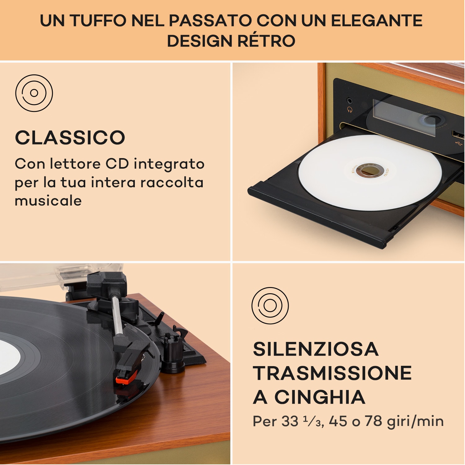 Oxford SE mini impianto stereo, DAB+/FM, funzione BT, vinile, CD, AUX-In 