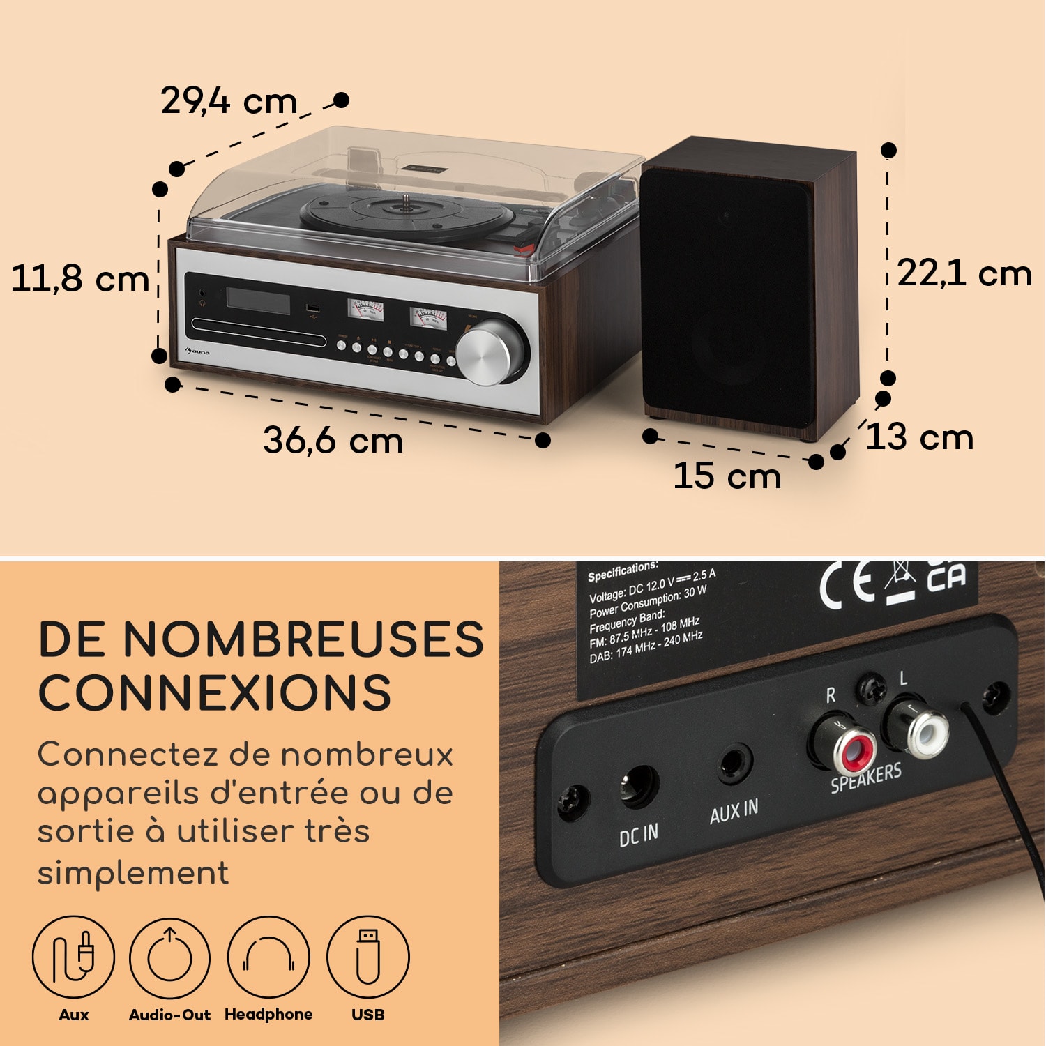 Oxford SE mini stereo DAB+/FM BT-functie vinyl CD AUX-IN
