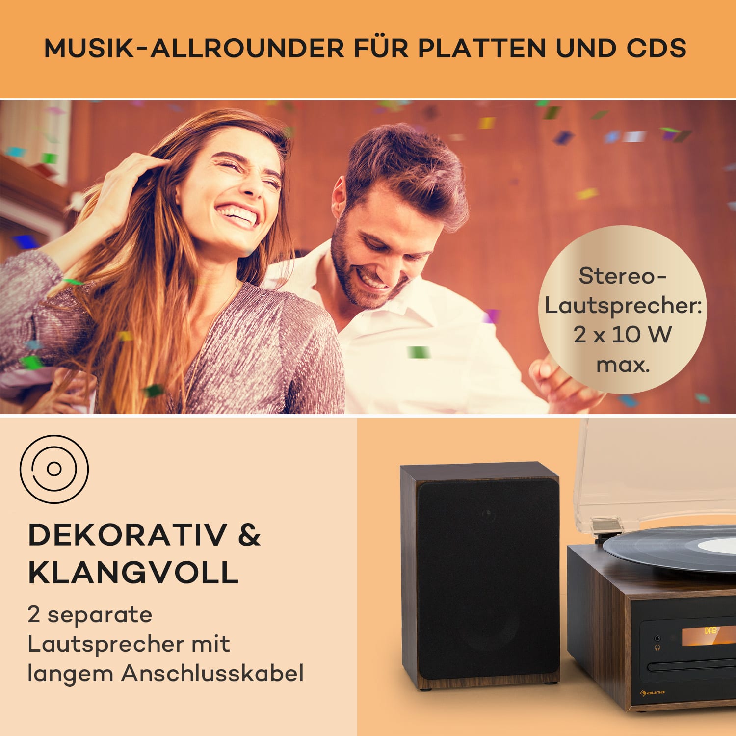 Oxford SE Mini-Stereoanlage DAB+/FM BT-Funktion Vinyl CD AUX-In 