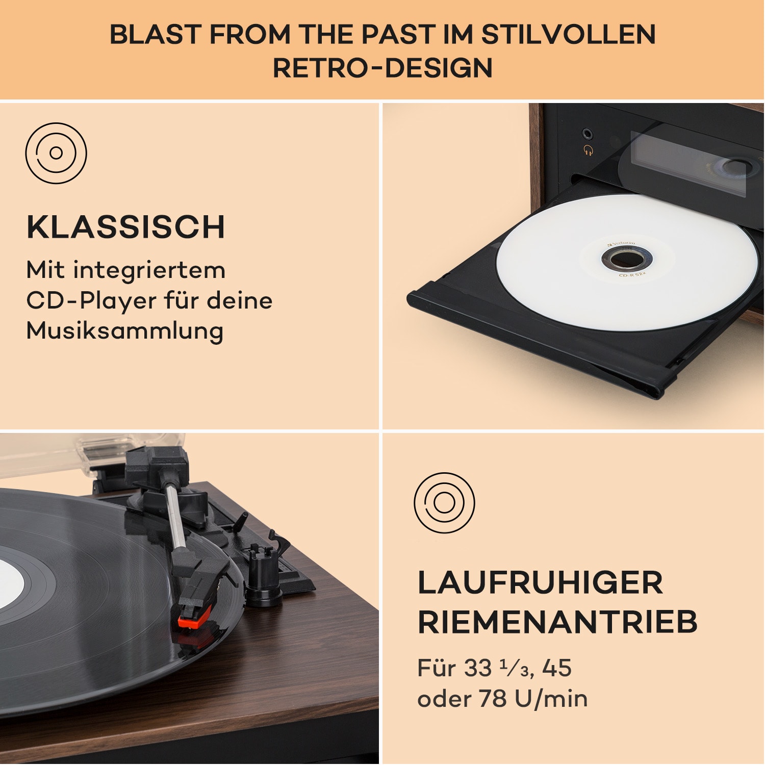 Oxford SE Mini-Stereoanlage DAB+/FM BT-Funktion Vinyl CD AUX-In 