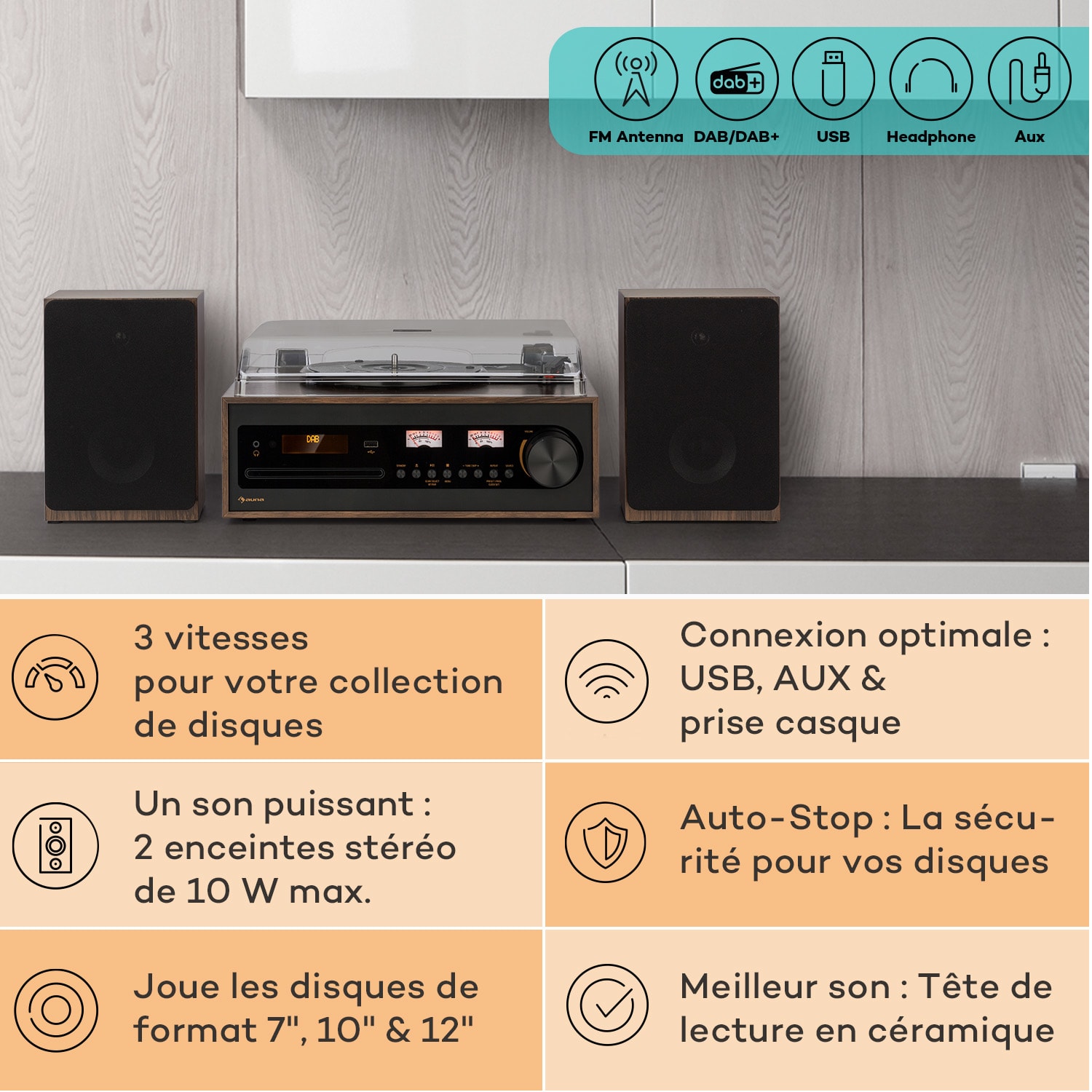 Oxford SE mini chaîne stéréo Fonction DAB+/FM BT Vinyle CD AUX-In Crna