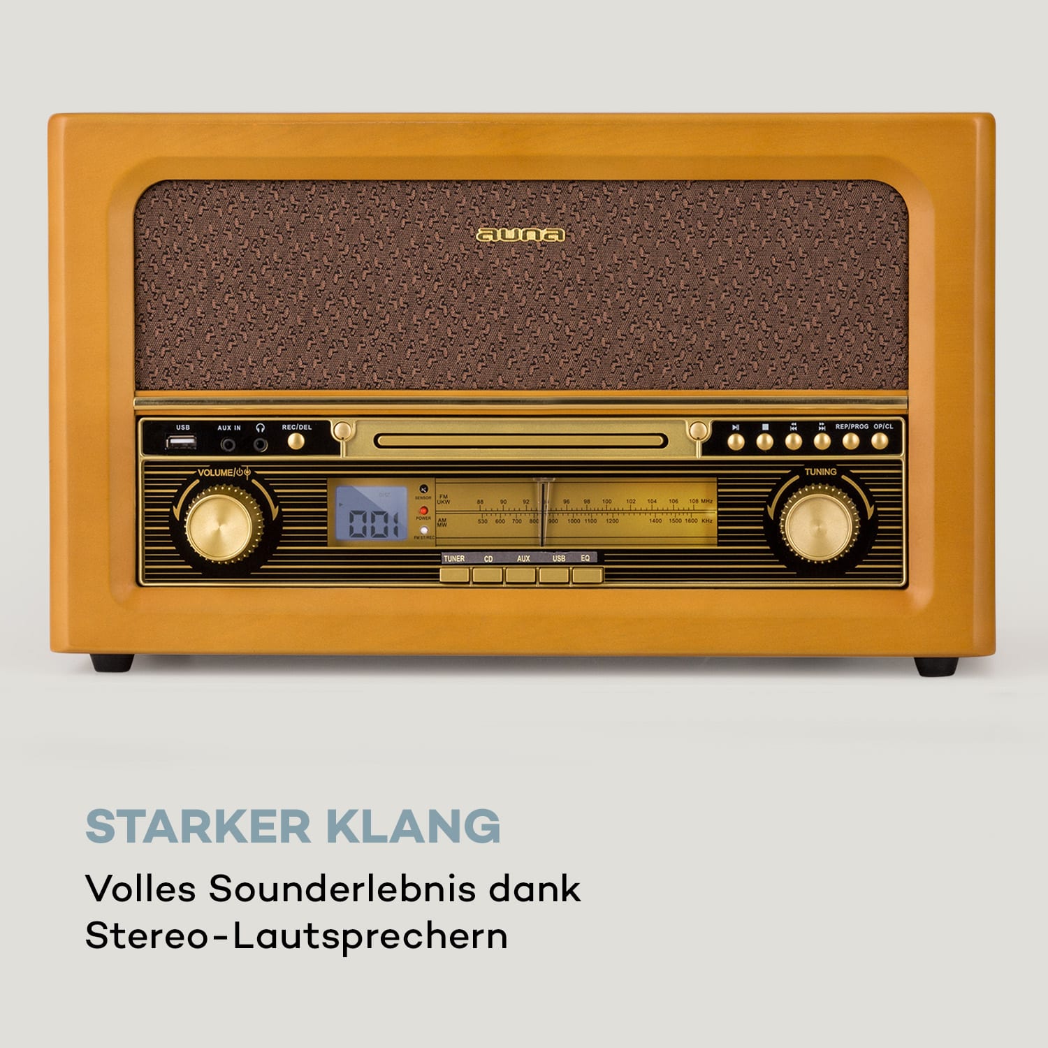 Belle Epoque 1906 Retro-Stereoanlage CD FM USB MP3 REC AUX  Kirschbaumholz