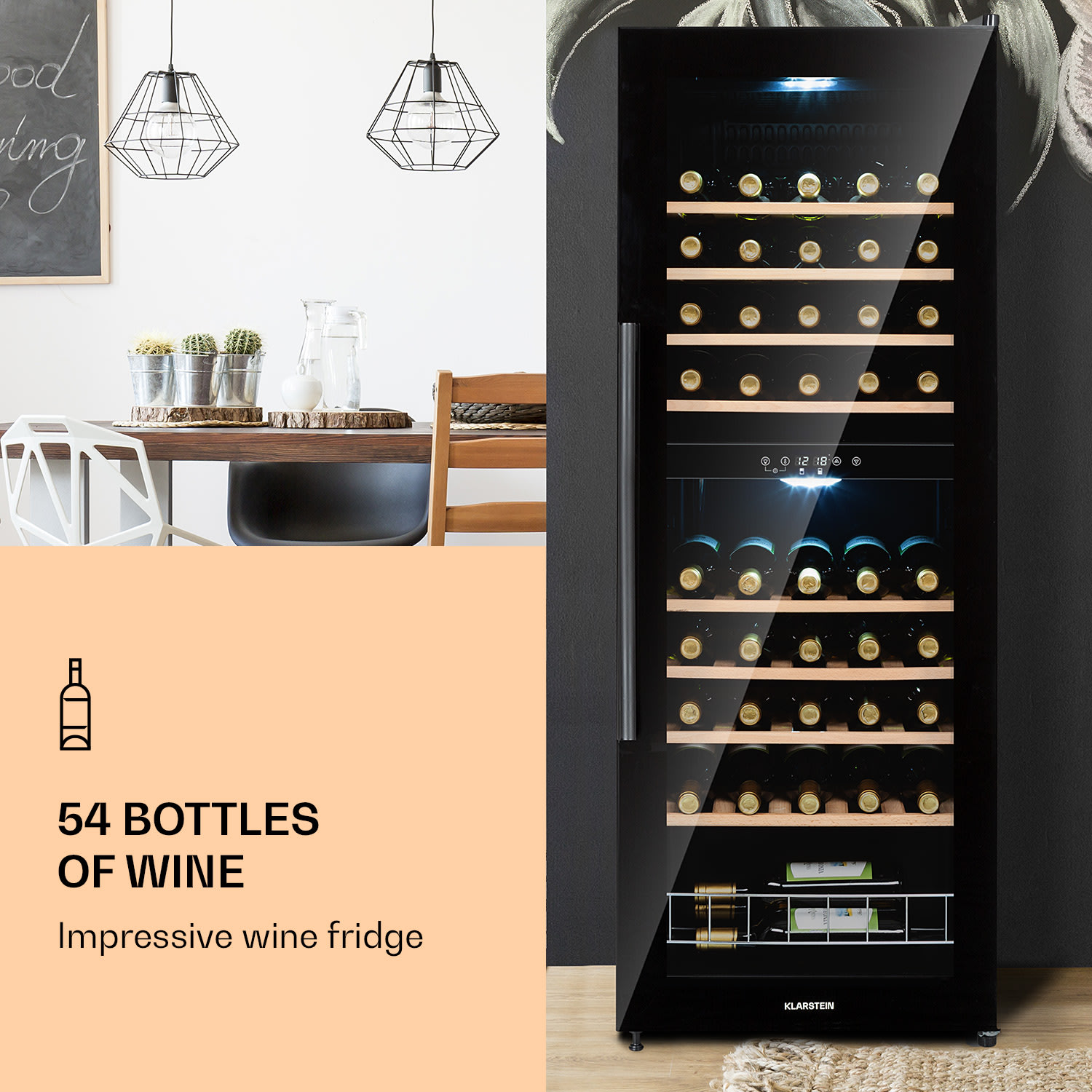 Refrigerador de vinhos Barossa 54 Duo 2 zonas 148 litros 54 garrafas visor tátil, preto 2 compartimentos de refrigeração | 54 garrafas
