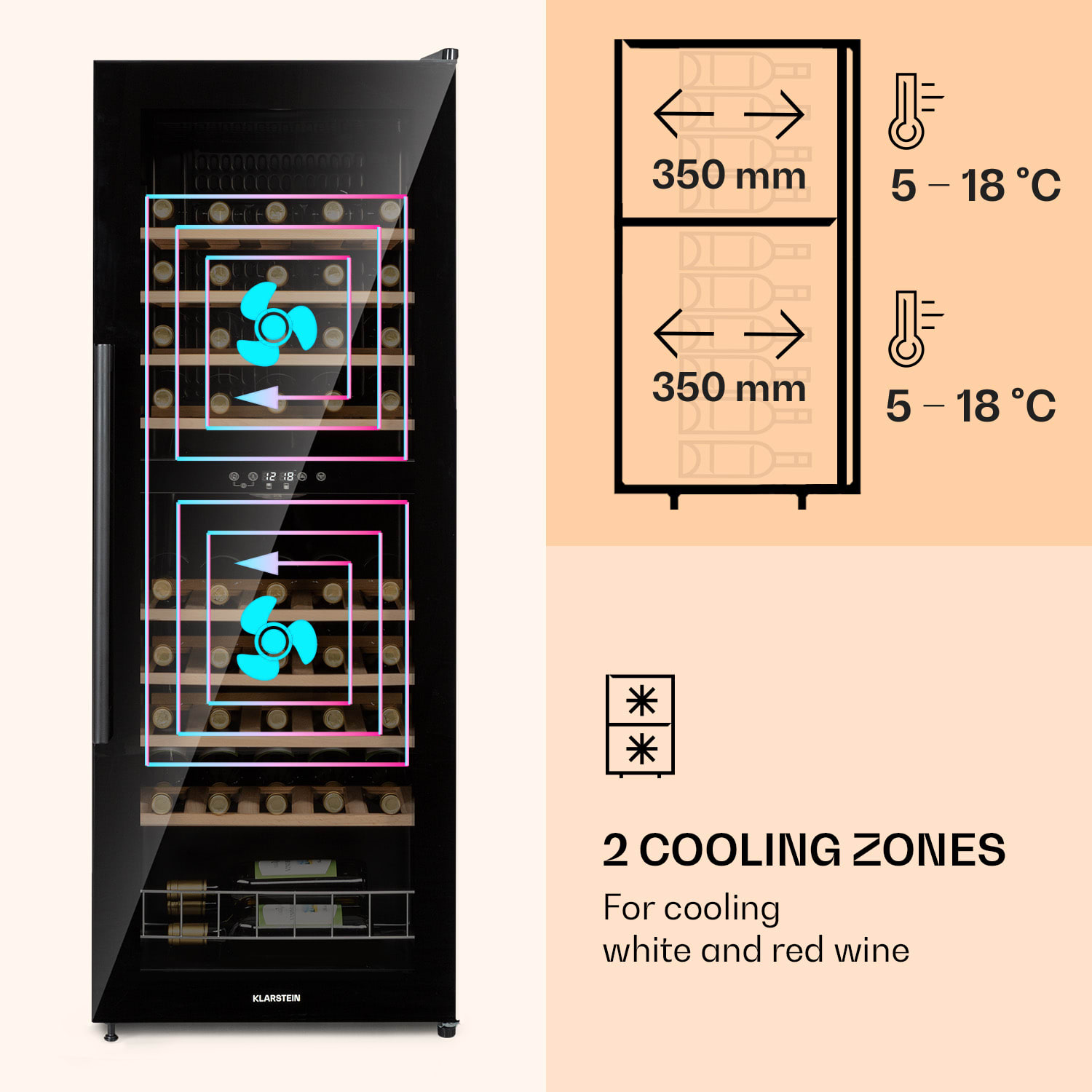 Refrigerador de vinhos Barossa 54 Duo 2 zonas 148 litros 54 garrafas visor tátil, preto 2 compartimentos de refrigeração | 54 garrafas