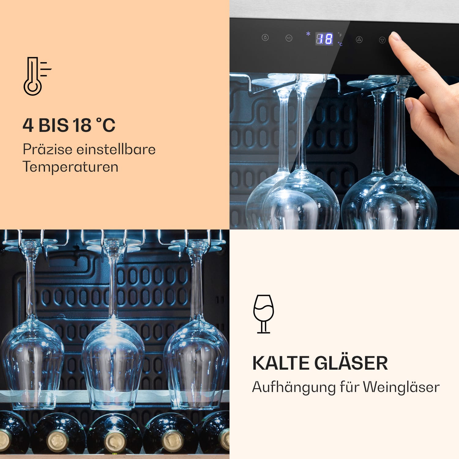 Vinamour 46 Uno Weinkühlschrank 1 Zonen 155 L/46 Fl. 4-18 °C Edelstahl 46 Flaschen | 1 Kühlzone | Edelstahl