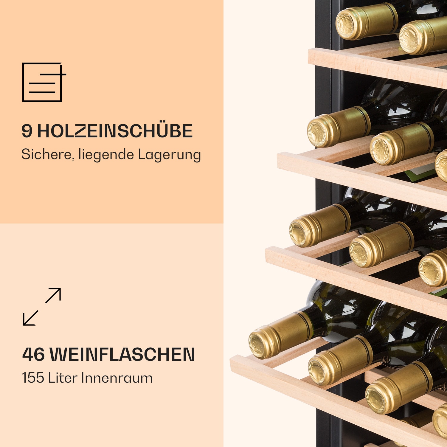 Vinamour 46 Uno Weinkühlschrank 1 Zonen 155 L/46 Fl. 4-18 °C Edelstahl 46 Flaschen | 1 Kühlzone | Edelstahl