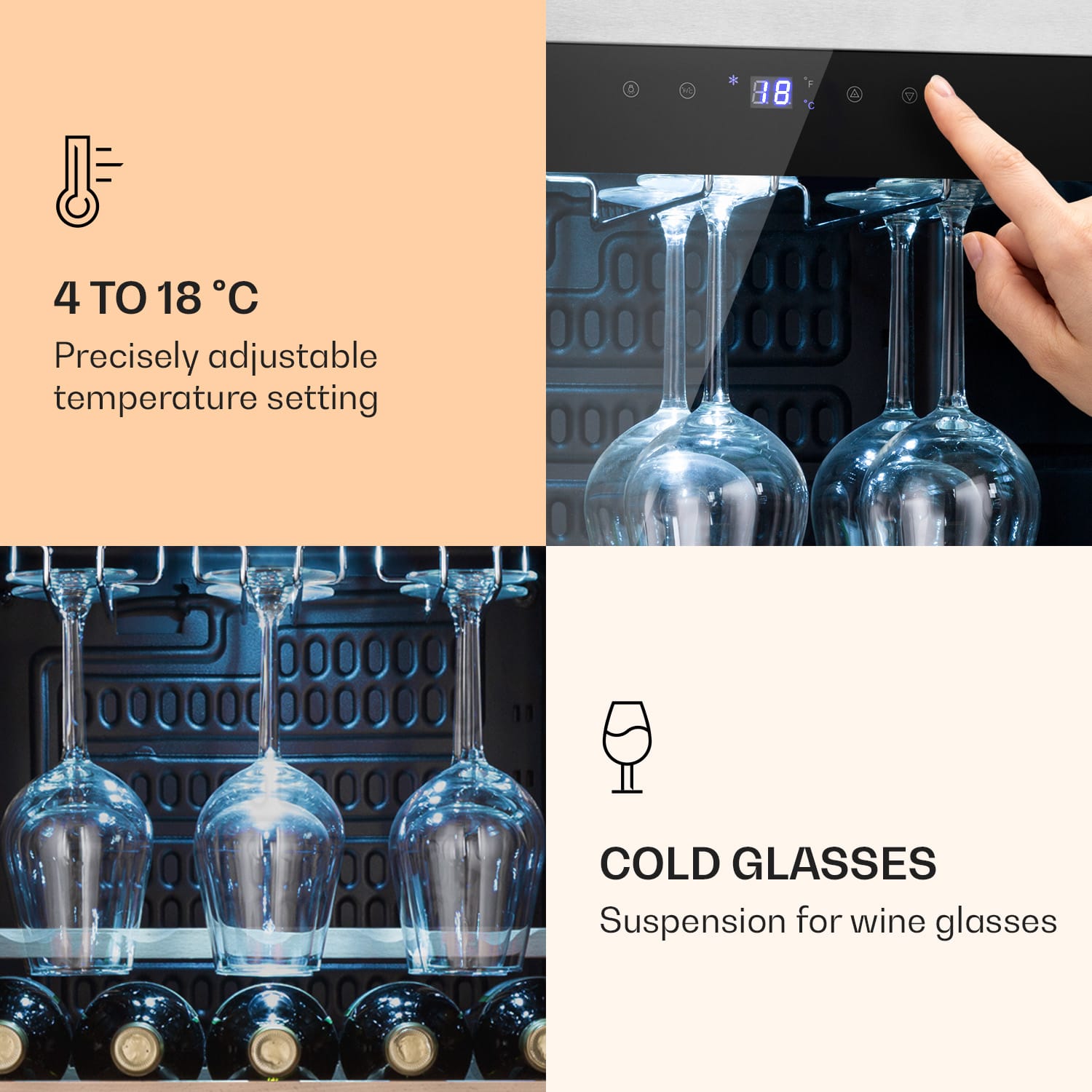 Vinamour 46 Uno, chłodziarka do wina, 1 strefa, 155 l, 46 butelek, 4-18°C, stal nierdzewna 46 butelek | 1 strefa chłodzenia | Stal nierdzewna
