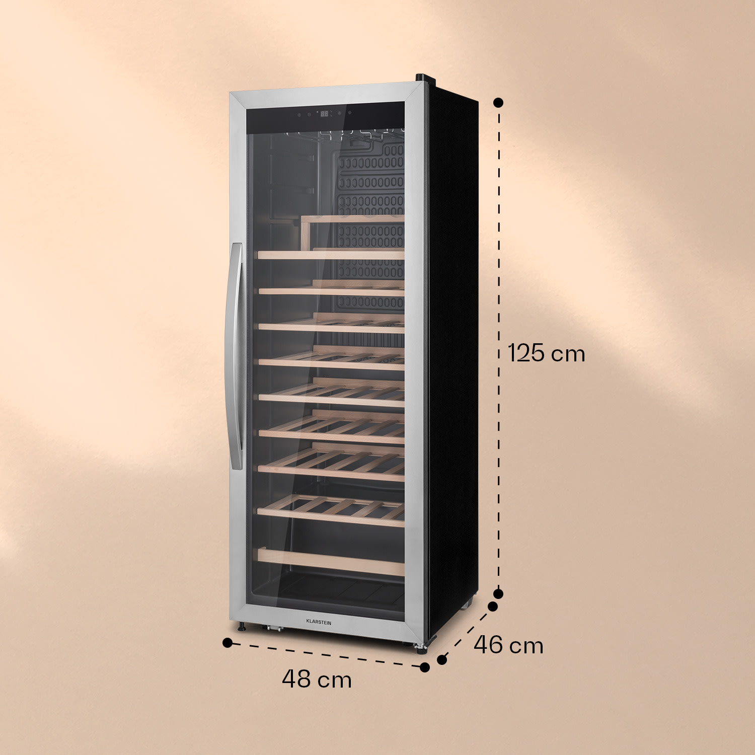 Vinamour 46 Uno, chłodziarka do wina, 1 strefa, 155 l, 46 butelek, 4-18°C, stal nierdzewna 46 butelek | 1 strefa chłodzenia | Stal nierdzewna
