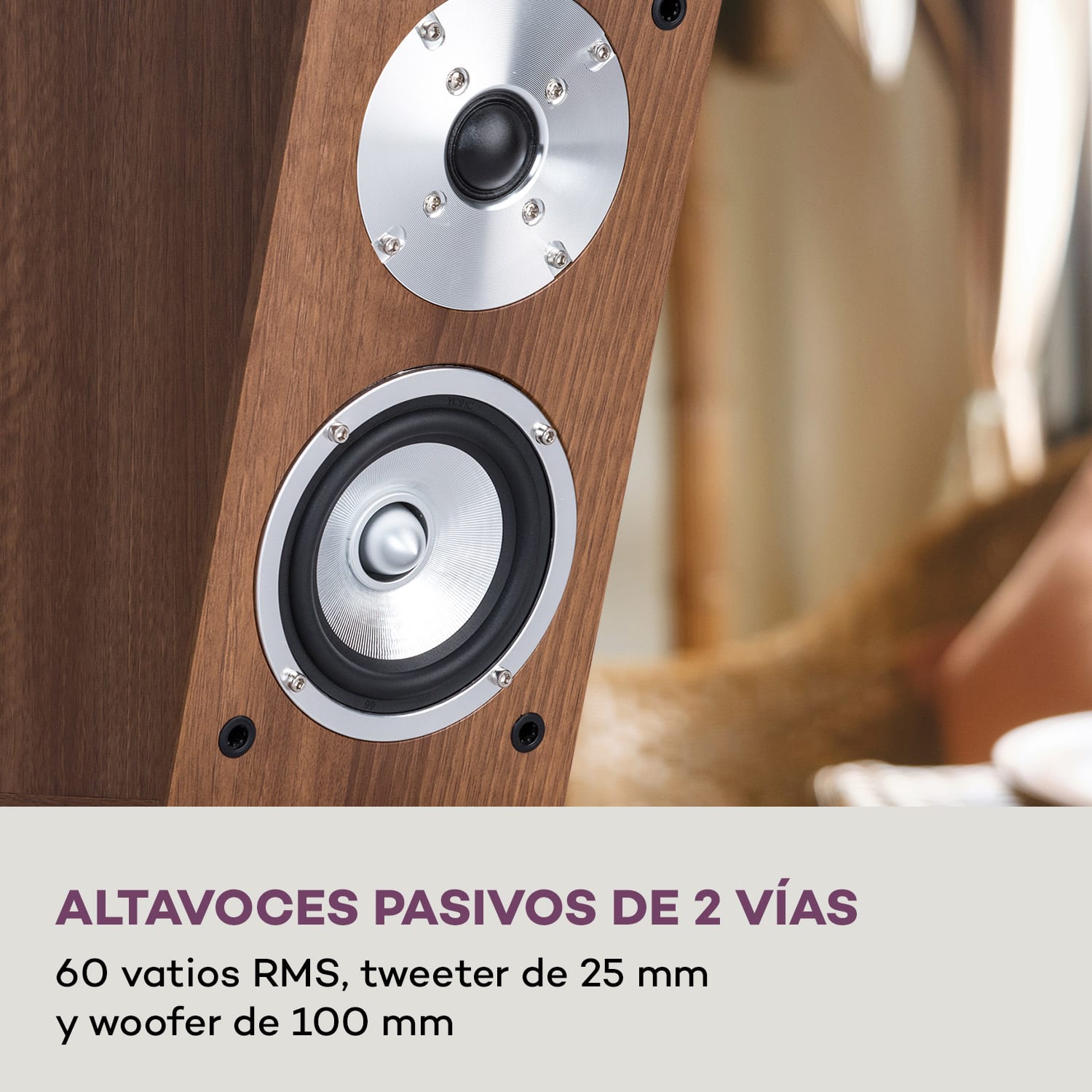 Altavoces pasivos Line 501 Atmos SAT 2 x 60 W RMS Frecuencia 100 Hz - 20 kHz, 4-8 Ohm Nuez