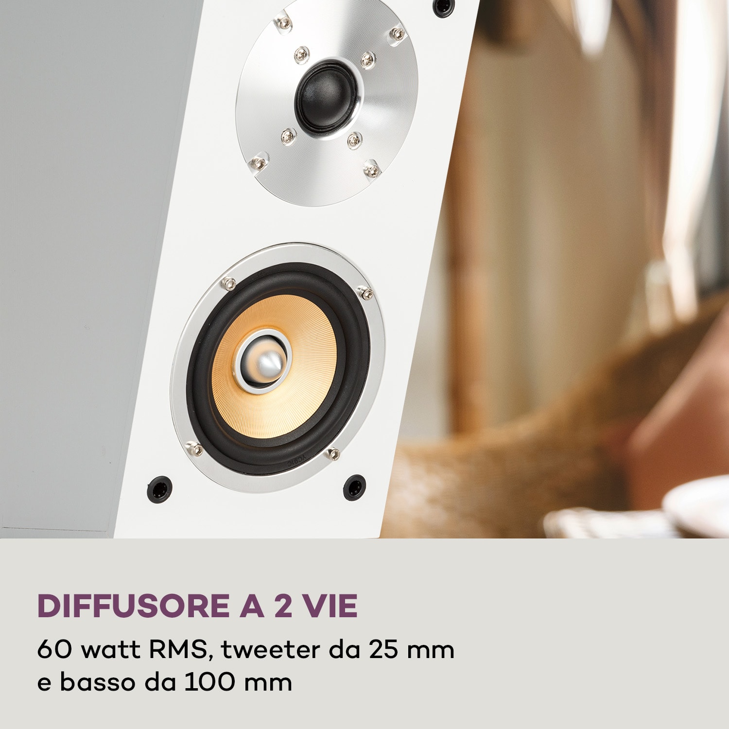 Linie 501 Atmos SAT - Diffusori passivi, 2 x 60 W RMS, frequenza 100 Hz-20 kHz, 4-8 Ohm Bianco