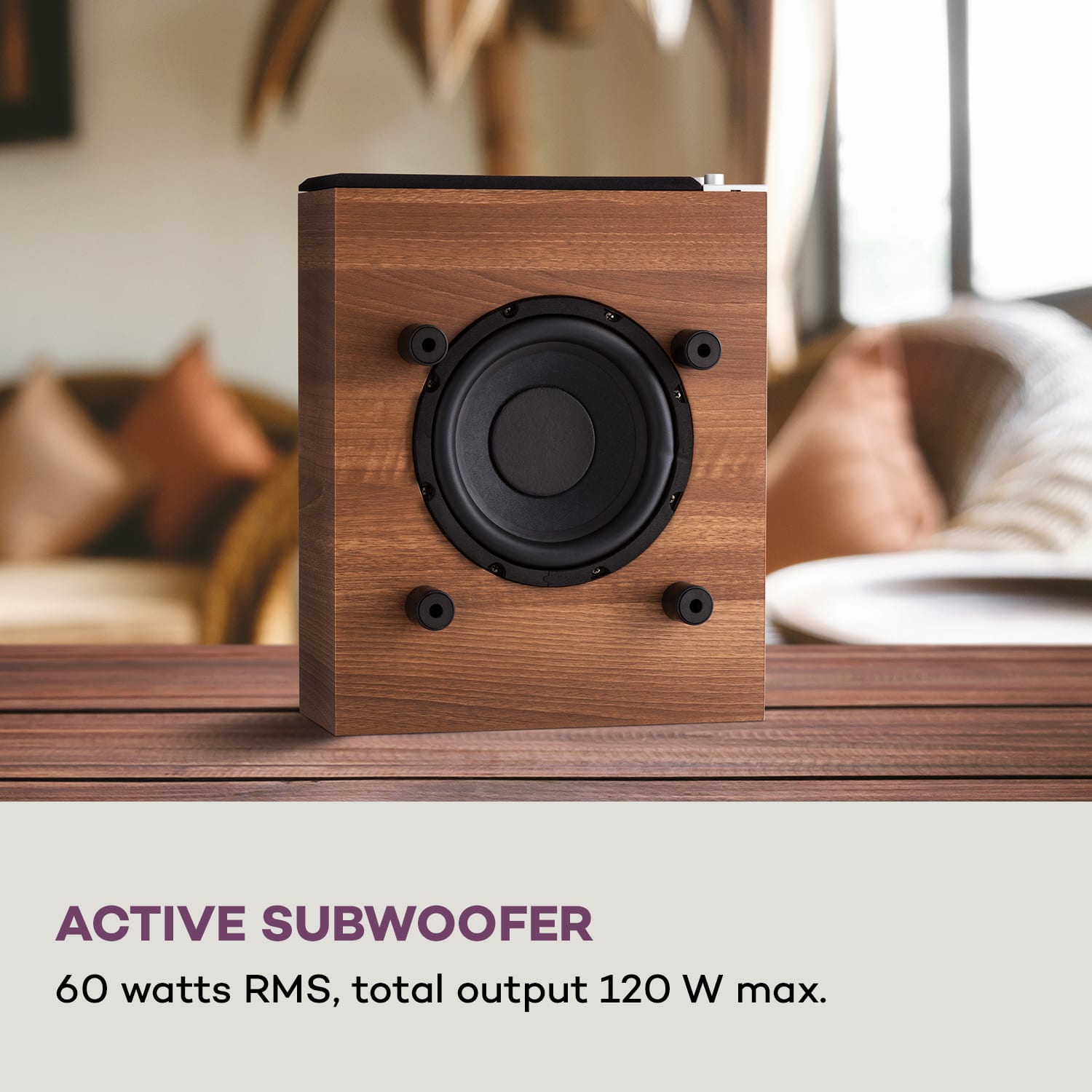 Line 501 Slim, subwoofer, Bass Reflex, pasywny, 80 W RMS, 50 - 100 Hz, 4 Ohm Orzech Włoski