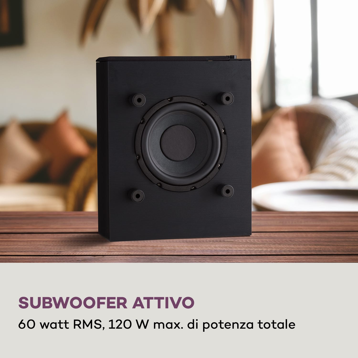 Linie 501 Slim - Subwoofer, Bass Reflex, attivo, 60 W RMS, 50-100 Hz, 4 Ohm Nero