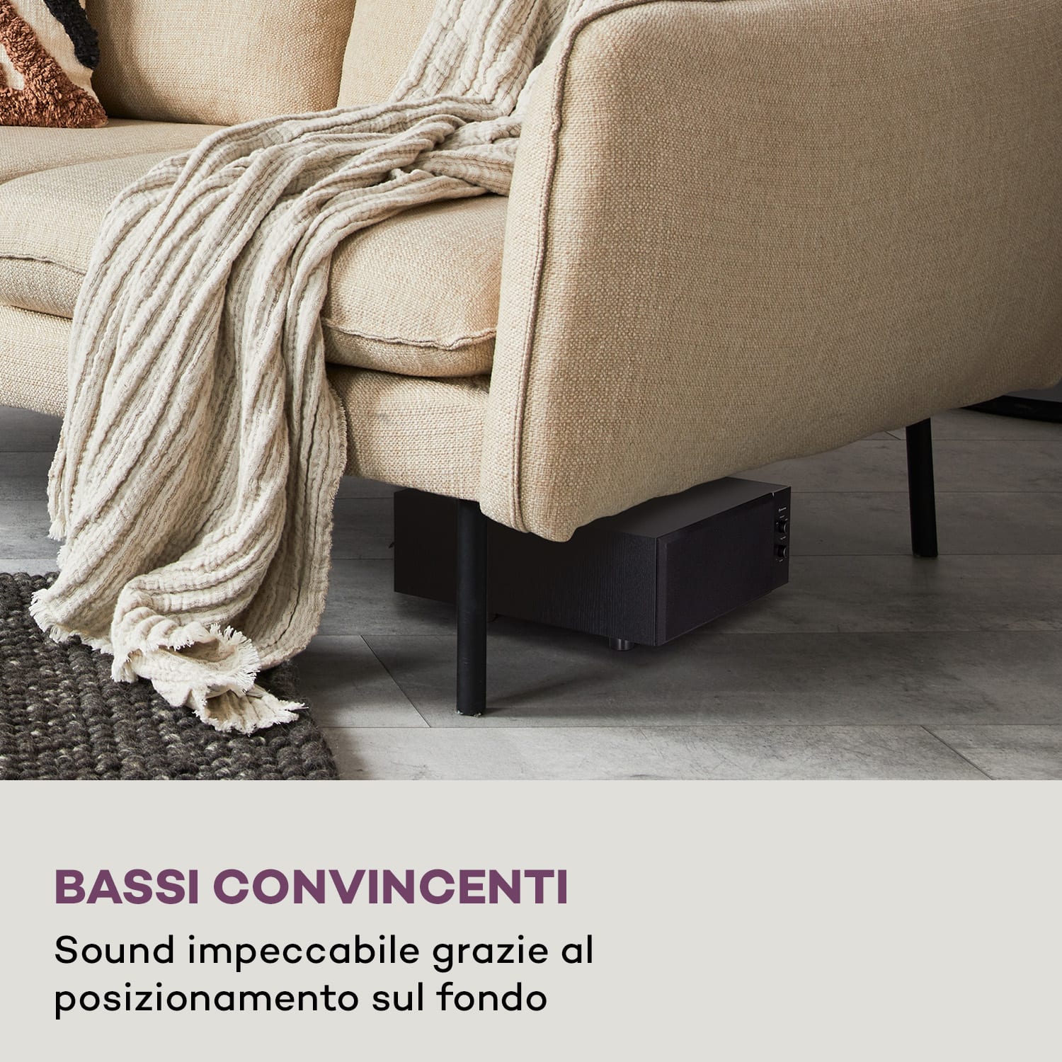 Linie 501 Slim - Subwoofer, Bass Reflex, attivo, 60 W RMS, 50-100 Hz, 4 Ohm Nero