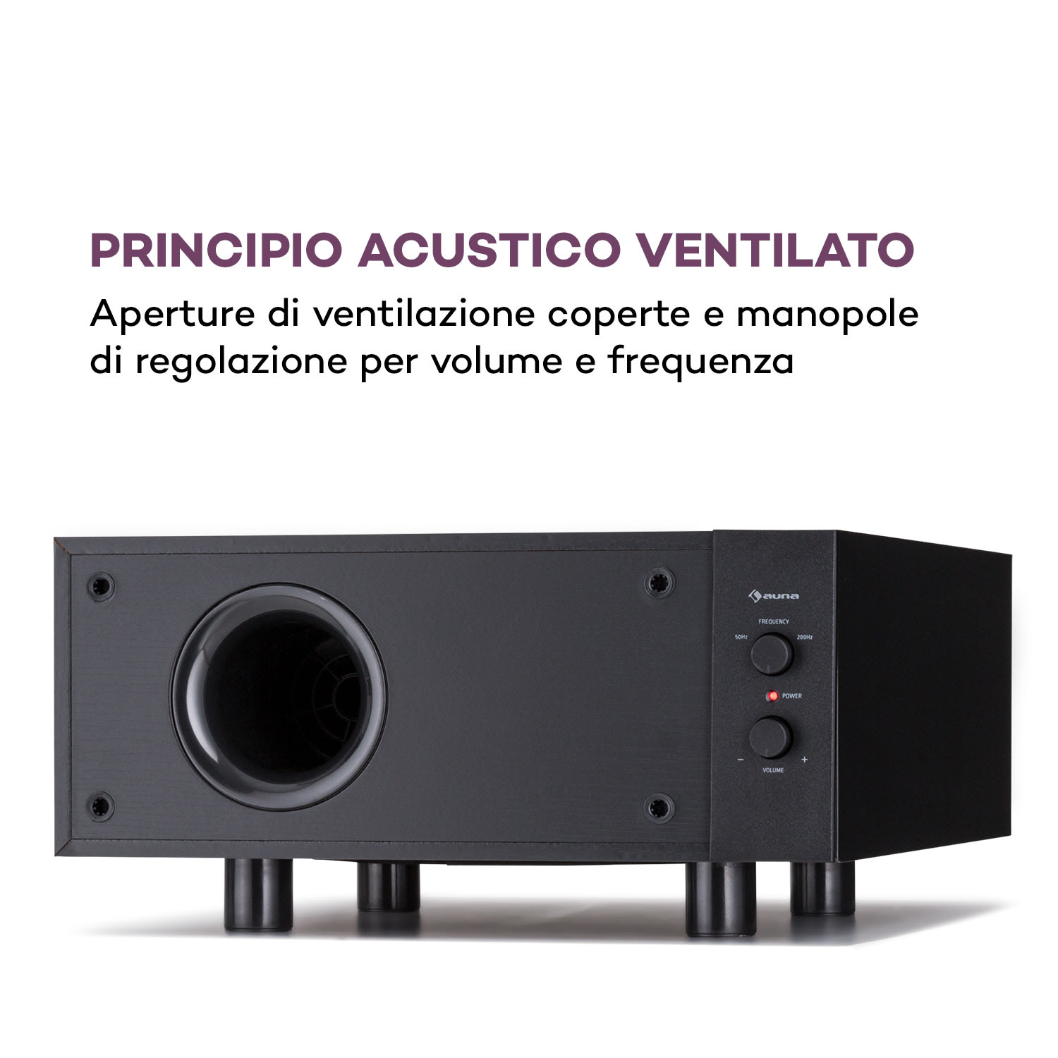 Linie 501 Slim - Subwoofer, Bass Reflex, attivo, 60 W RMS, 50-100 Hz, 4 Ohm Nero