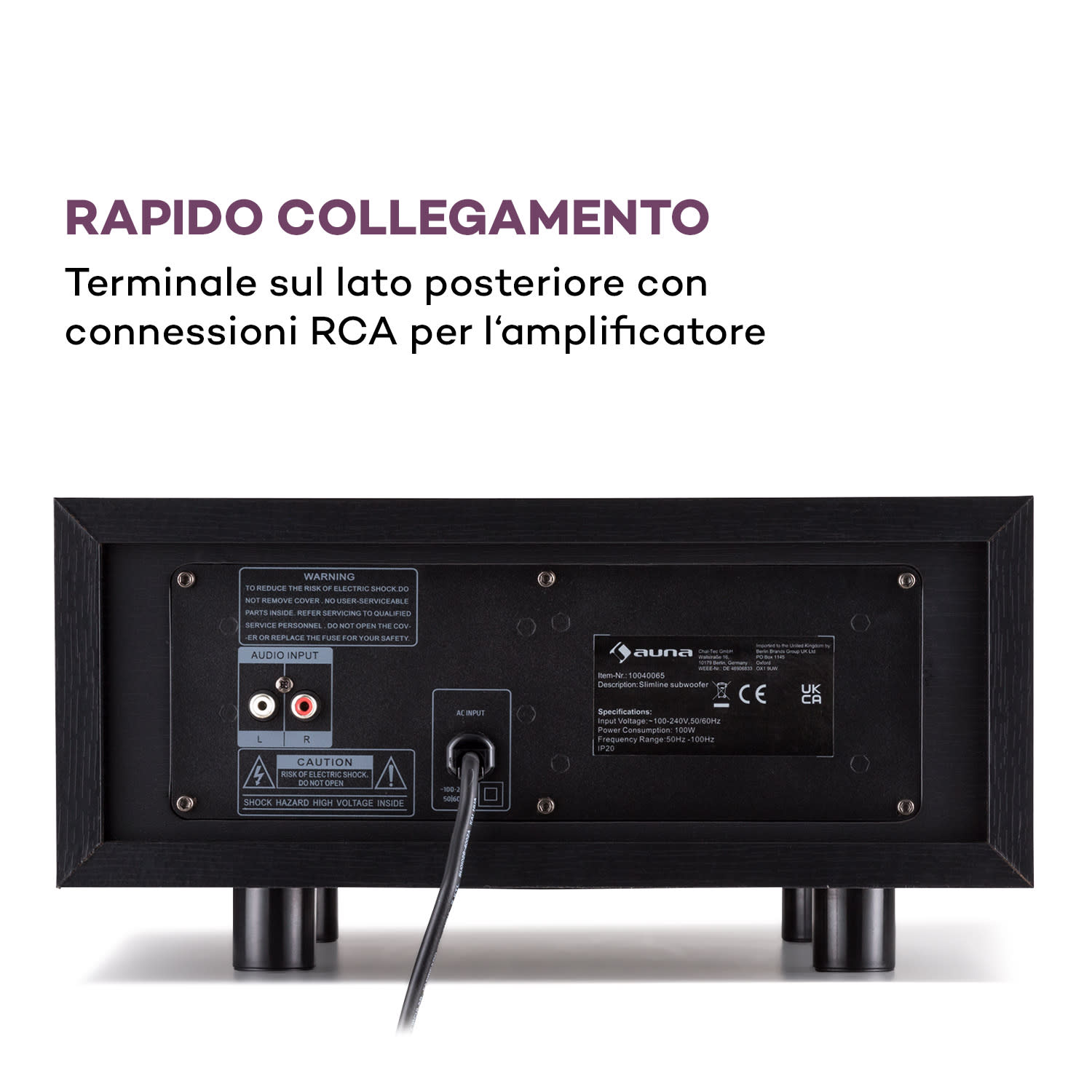 Linie 501 Slim - Subwoofer, Bass Reflex, attivo, 60 W RMS, 50-100 Hz, 4 Ohm Nero