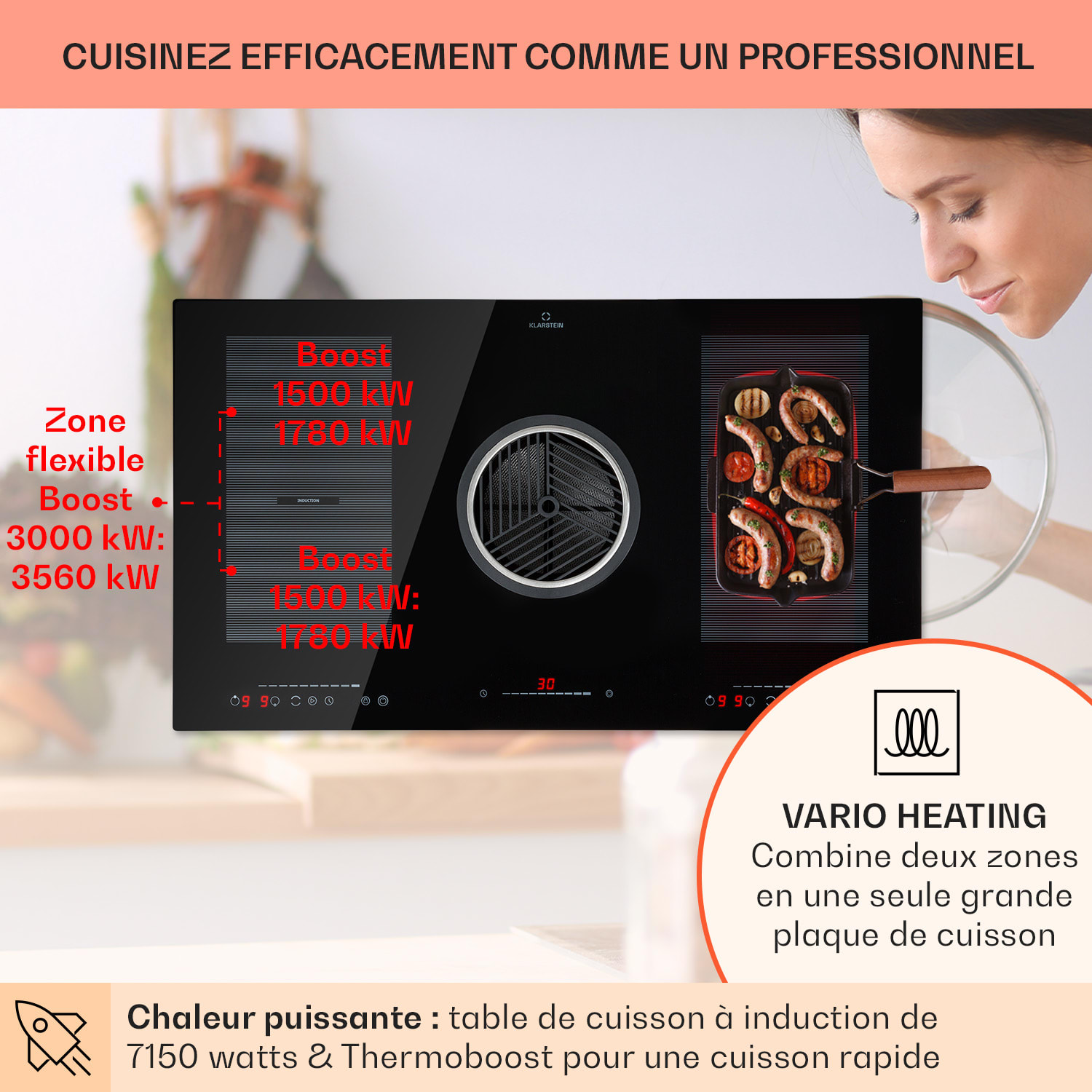 Full House 3.0 Down Air System cuisinière à induction + hotte aspirante DownAir 655 m³/h A+ 