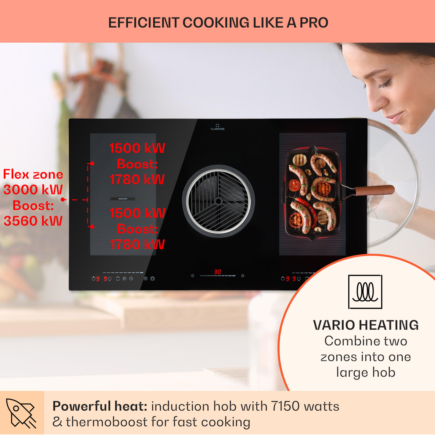 Full House 3.0 Down Air System induktioliesi + DownAir-liesituuletin 655 m³/h A+ 