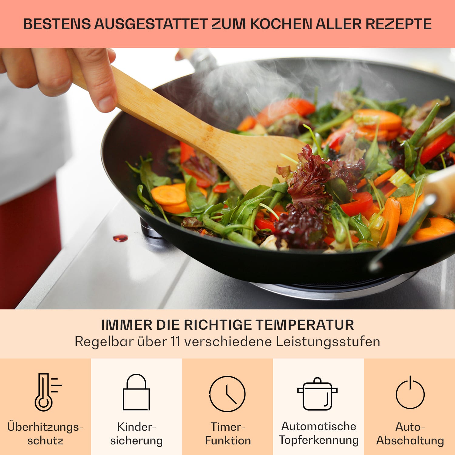 Ramsey Doppel-Kochfeld 2400W 11 Leistungsstufen Glaskeramik 