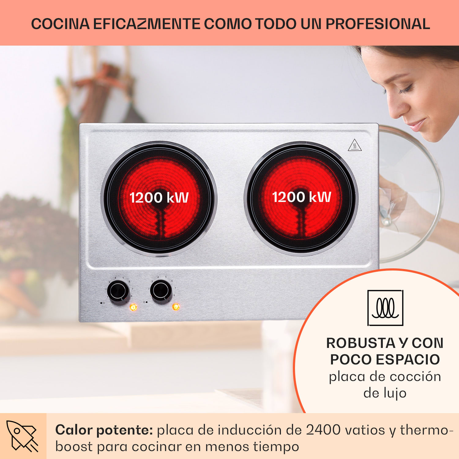 Ramsey placa doble 2400W 11 niveles de potencia vitrocerámica 