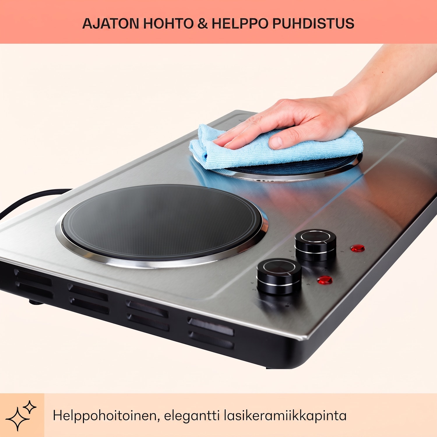Ramsey kaksoiskeittotaso 2400 W 11 tehotasoa keraaminen 2 | Ruostumaton Teräs