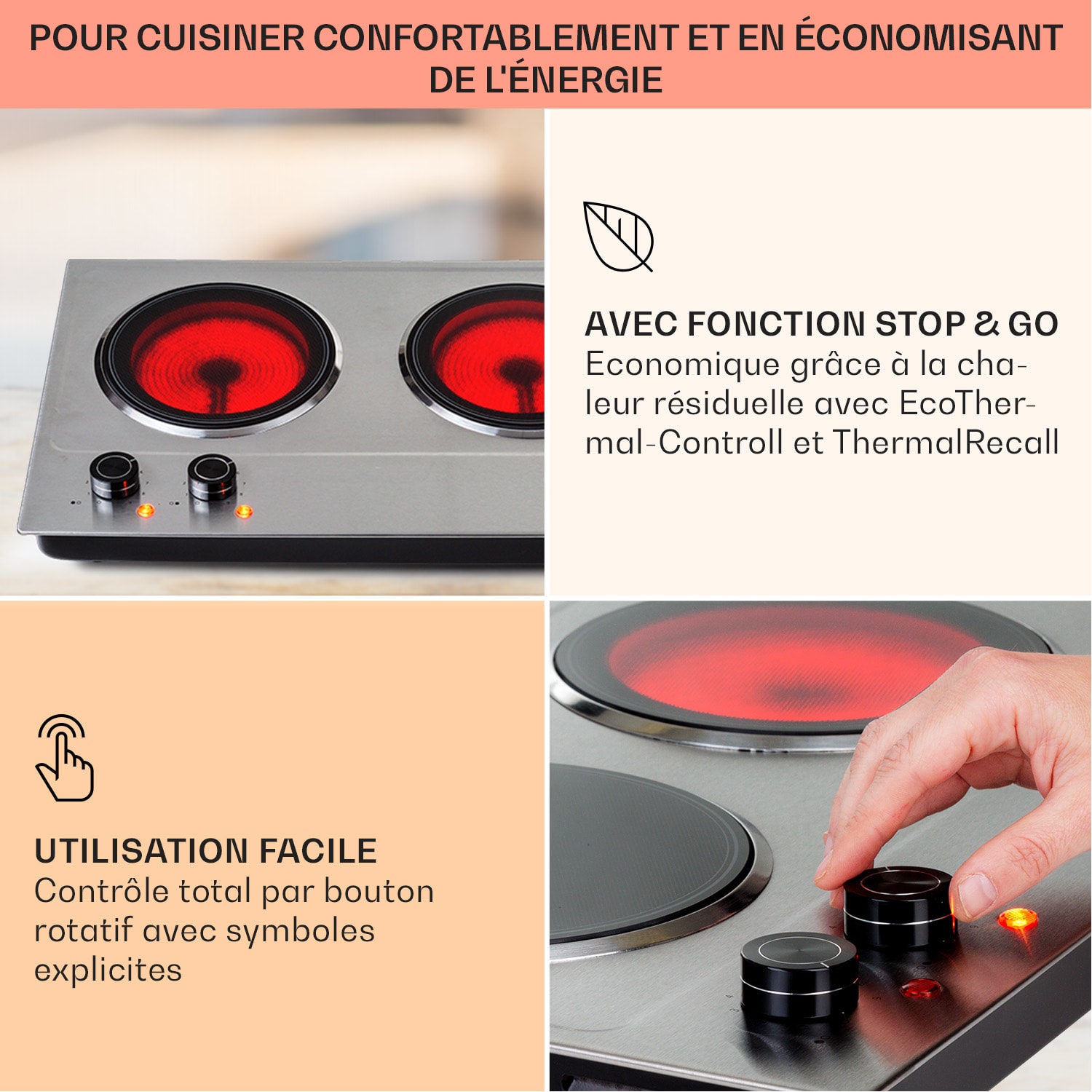 Ramsey Plaque de cuisson double 2400W 11 niveaux de puissance vitrocéramique 