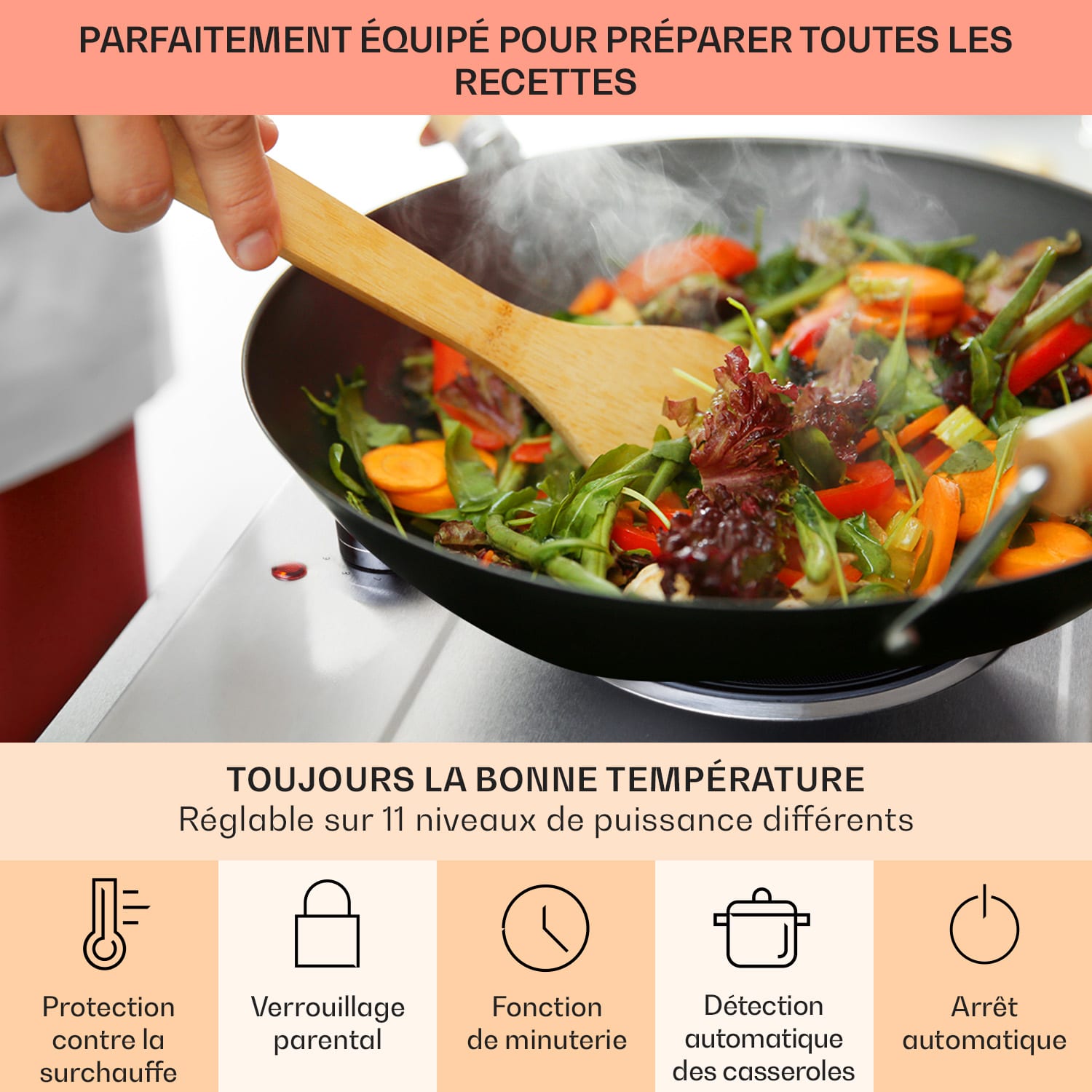 Ramsey Plaque de cuisson double 2400W 11 niveaux de puissance vitrocéramique 