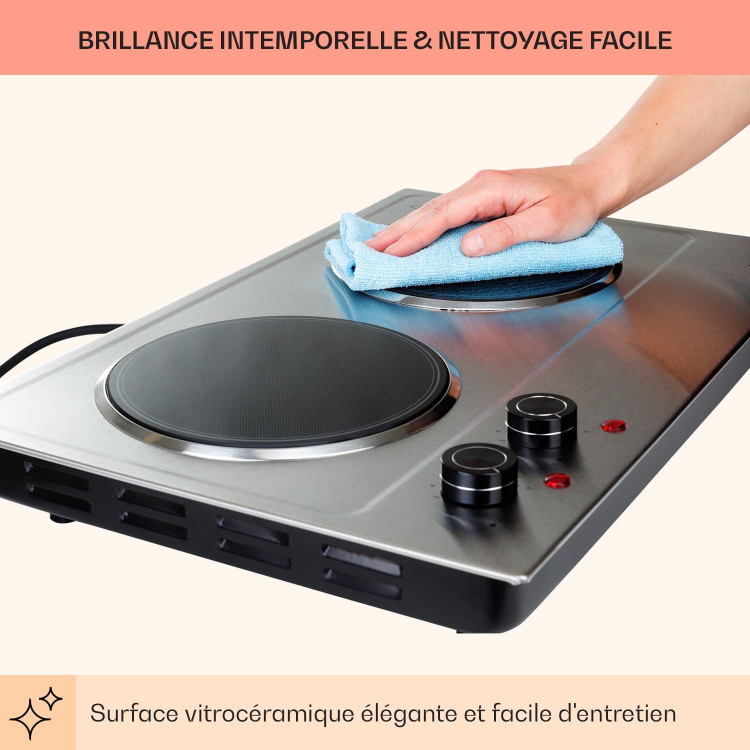 Ramsey Plaque de cuisson double 2400W 11 niveaux de puissance vitrocéramique 