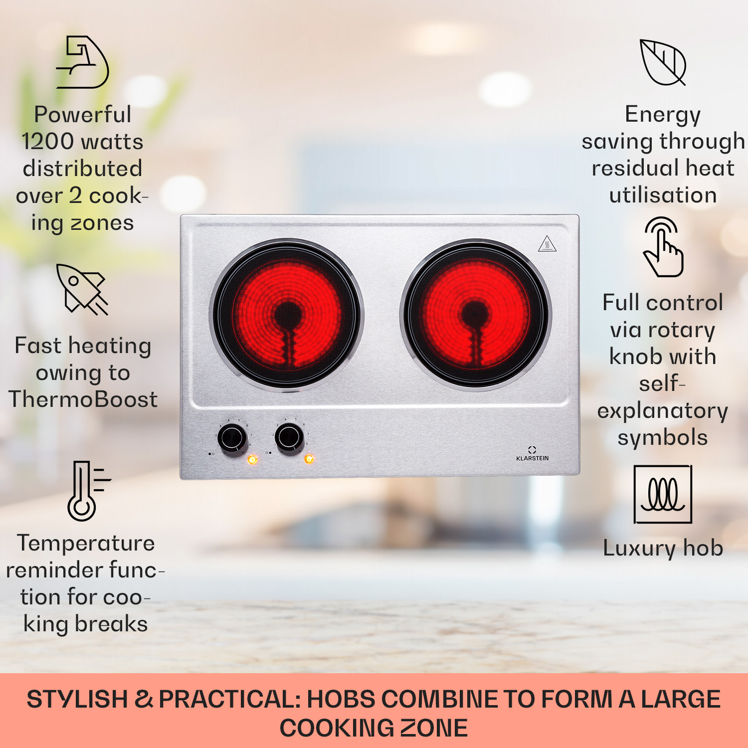 Ramsey, двоен плот, 2400 W, 11 степени на мощност, стъклокерамична повърхност 