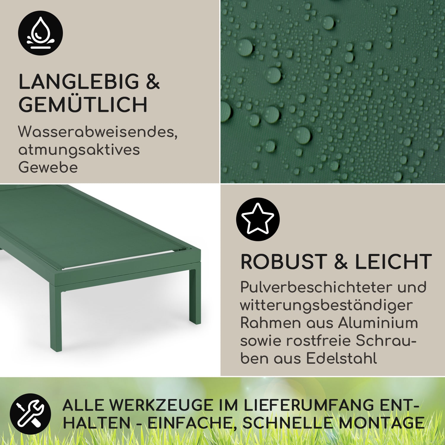 Lucca Lounger Liegestuhl Polyester Aluminium 4-Stufen Dunkles Moosgrün