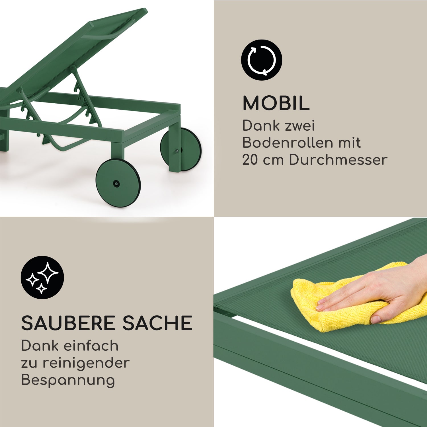 Lucca Lounger Liegestuhl Polyester Aluminium 4-Stufen Dunkles Moosgrün
