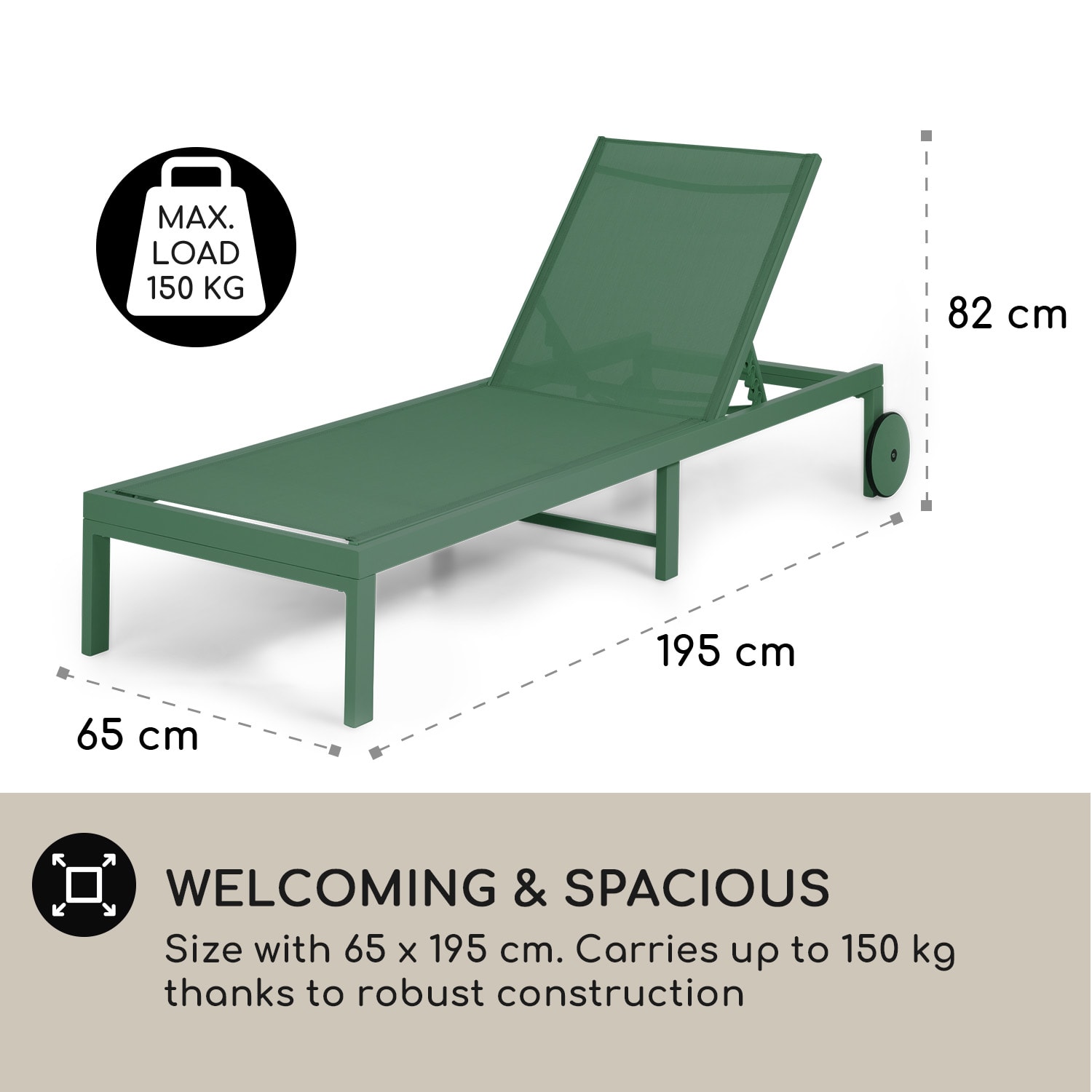 Lucca Lounger, vrtni ležalnik, aluminij, 4 ravni Temni mah