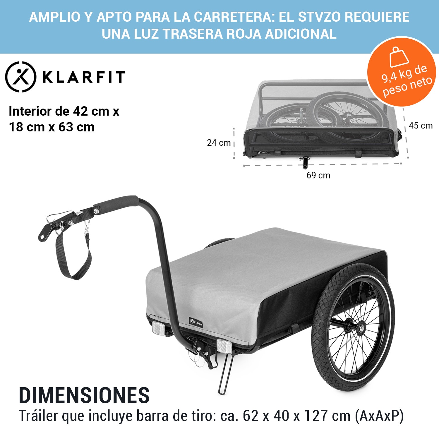 Companion Remolque de carga de 40kg/50L Remolque de bicicleta Carretilla Standard | Gris Paloma
