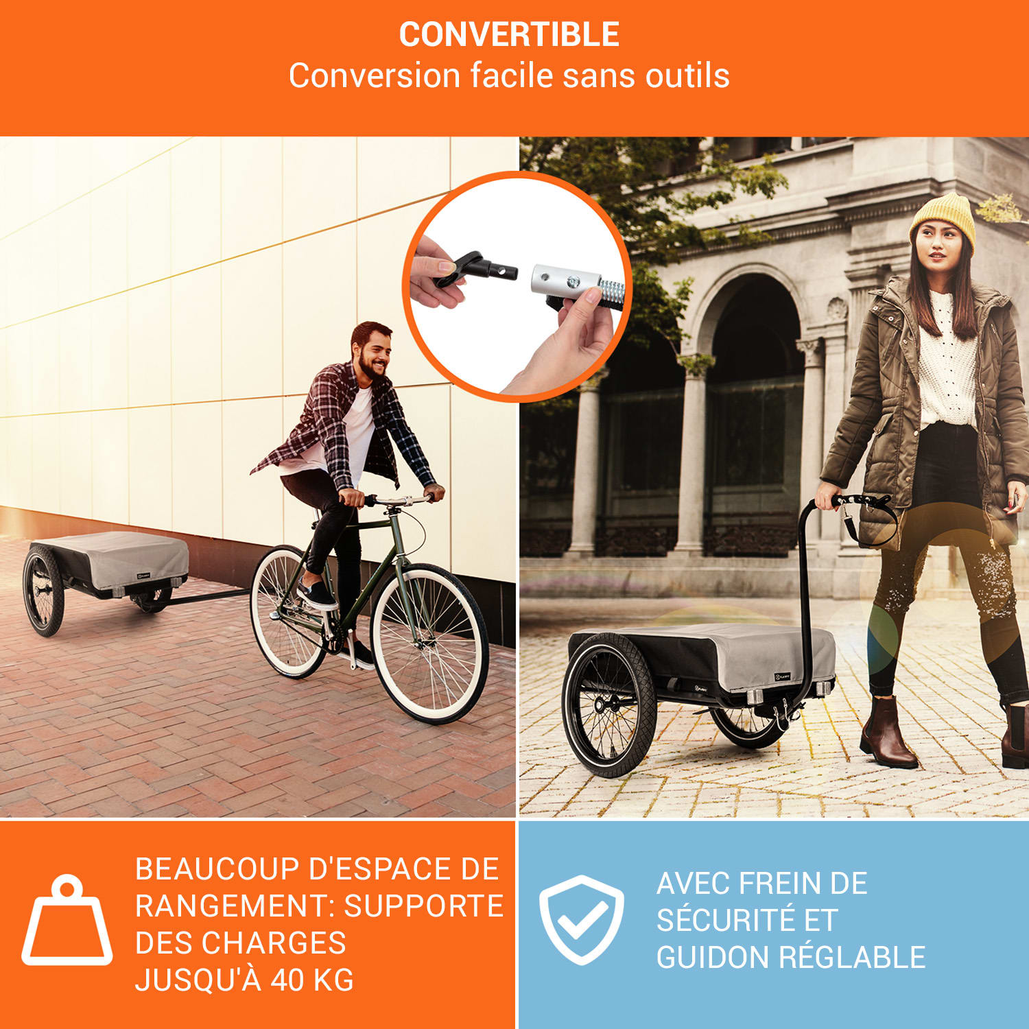 Cargo Bull aanhangwagen 40kg/50ltr fietsaanhanger handwagen zwart Standard | Duifgrijs