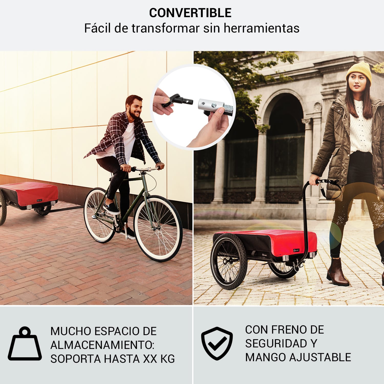 Companion Remolque de carga de 40kg/50L Remolque de bicicleta Carretilla 