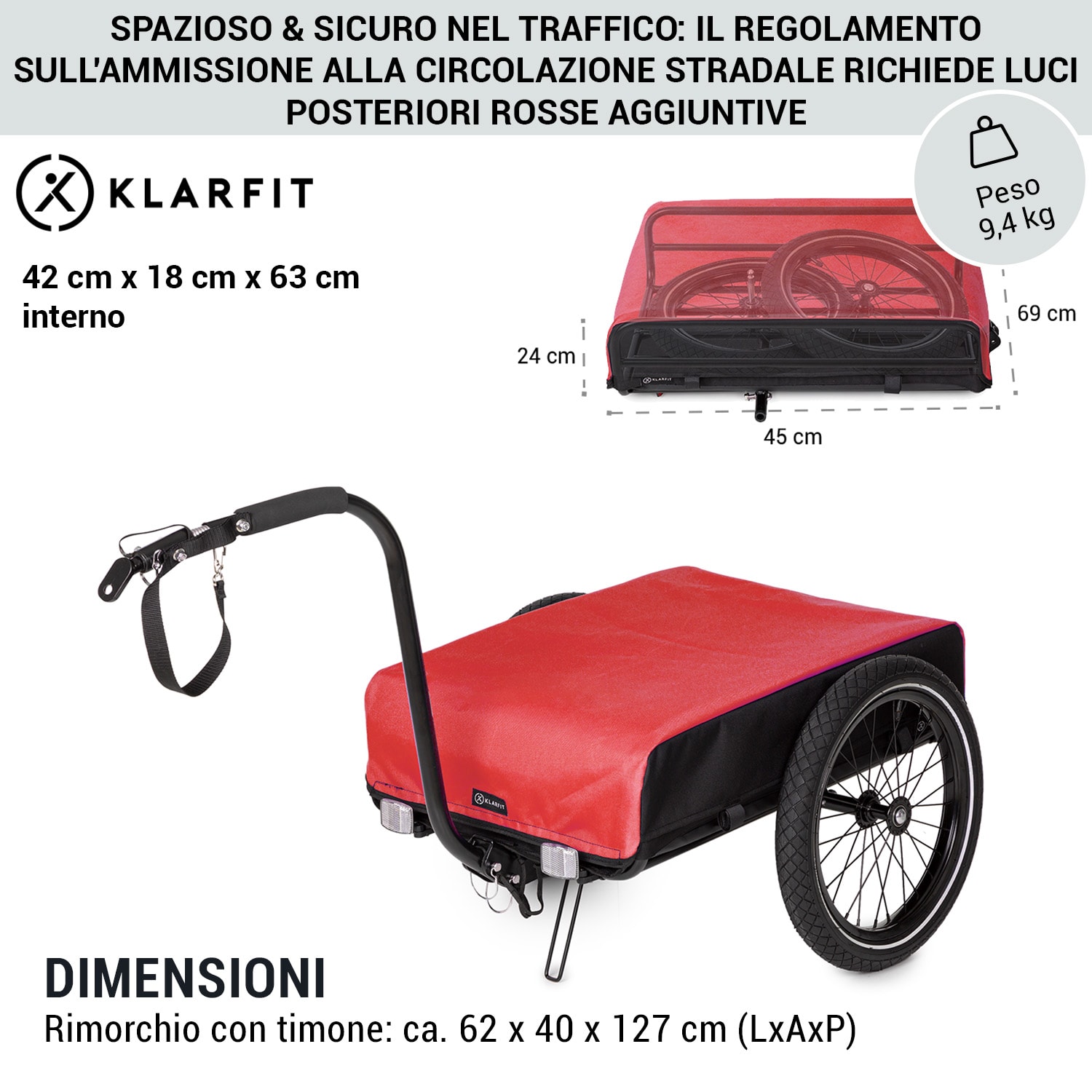Companion rimorchio da carico 40 kg/50 litri rimorchio per bicicletta ca 