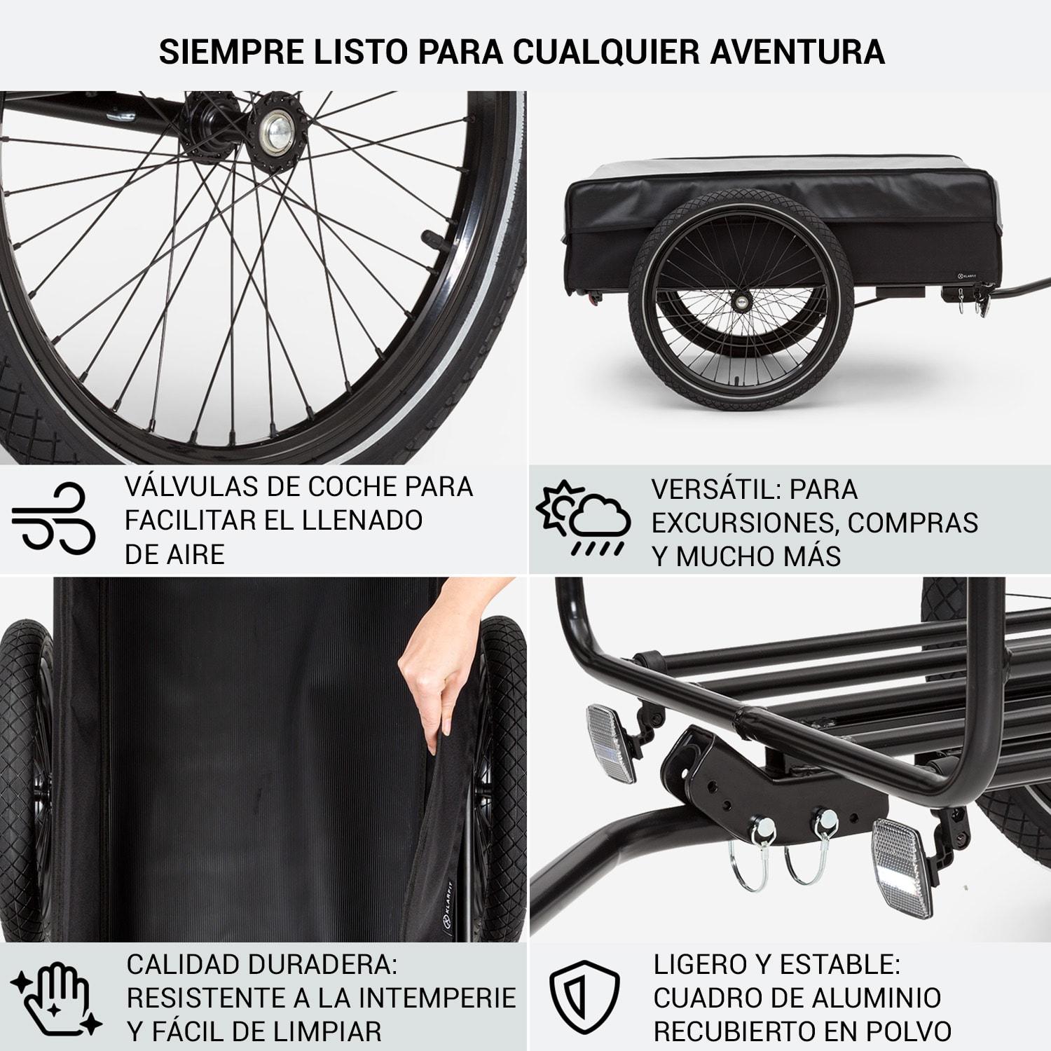 Companion L Remolque de carga 40kg/50L Remolque de bicicleta Carretilla Ruedas 16" L | Gris Paloma