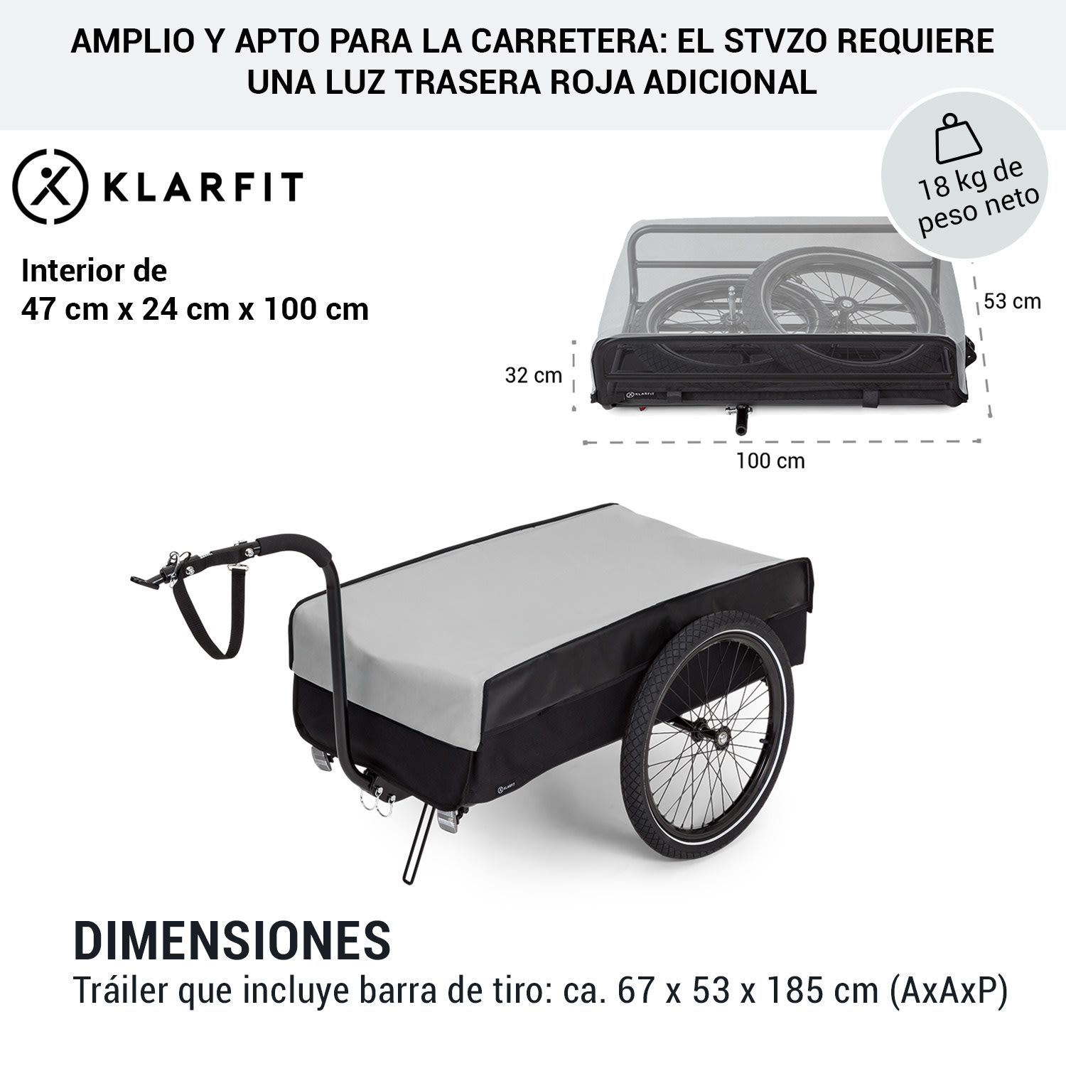 Companion L Remolque de carga 40kg/50L Remolque de bicicleta Carretilla Ruedas 16" L | Gris Paloma