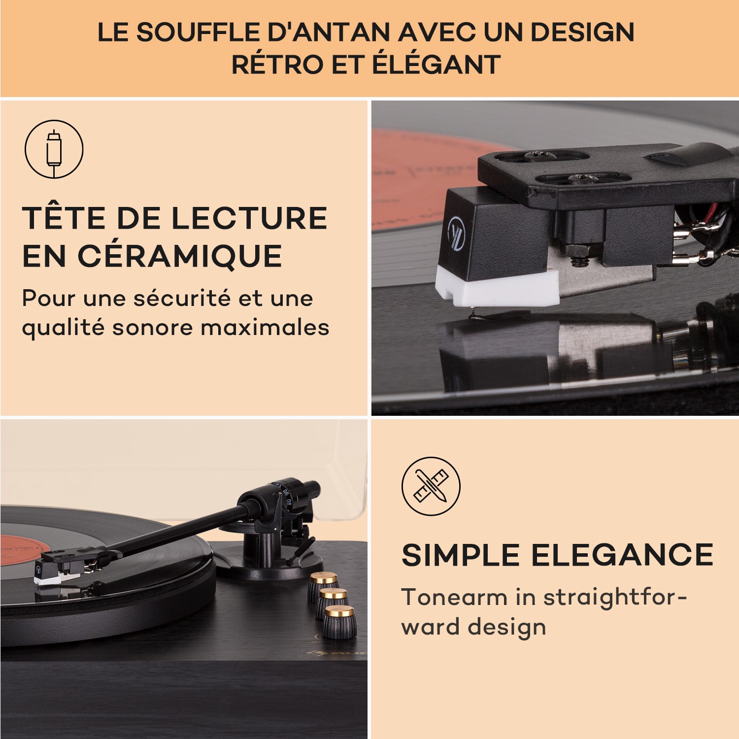 Platine vinyle TT-Play Prime Platine vinyle enceintes stéréo entraînement par courroie 33 1/3 & 45 T/min