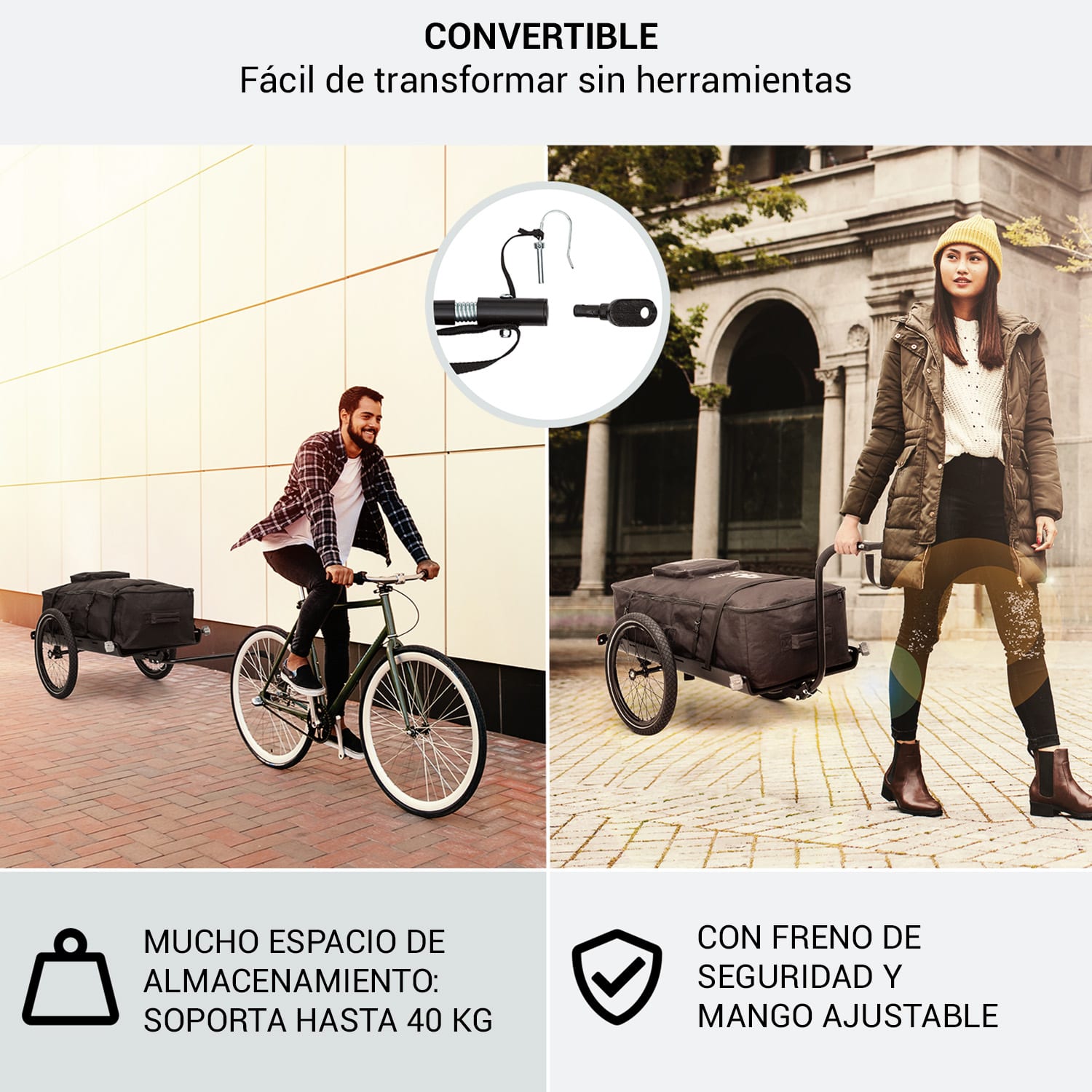 Companion Travel L Remolque de carga 40kg Remolque de bicicleta Carretilla Ruedas 16" L | Madera Negra
